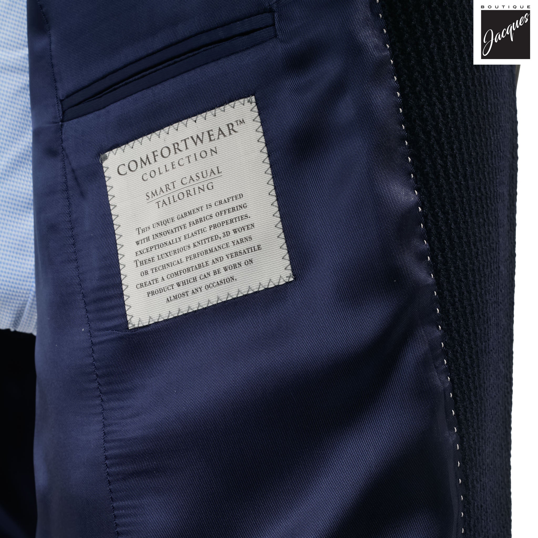 Navy Textured Wool Stretch Hampton Contemporary Fit Sport Jacket - Jack Victor - Image 4