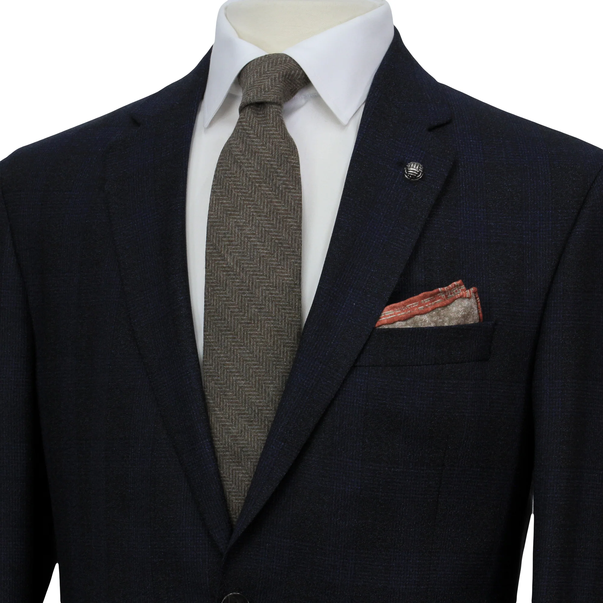 Navy Tonal Glen Check Drago Wool Fraser Slim Fit Suit - Image 2