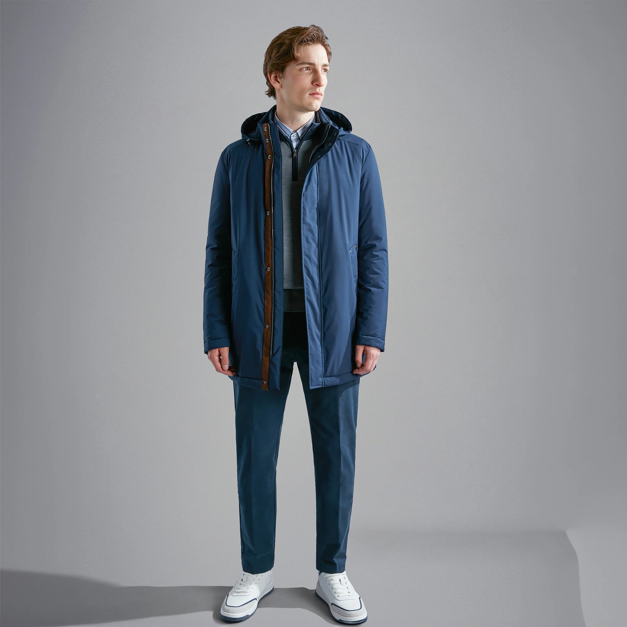 Navy Typhoon Waterproof Hooded Car-Coat w/ Alcantara Trim - Paul & Shark - Image 4
