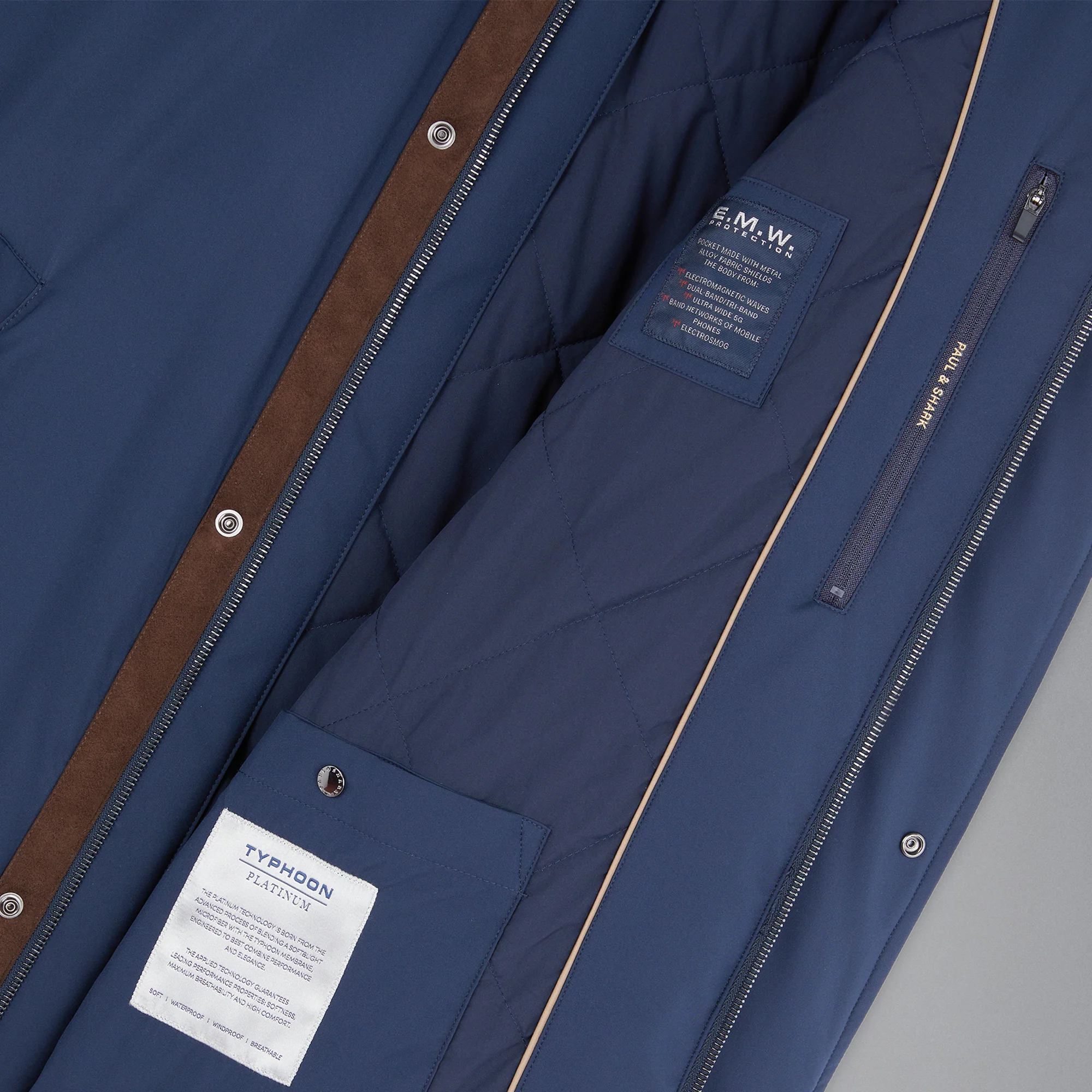 Navy Typhoon Waterproof Hooded Car-Coat w/ Alcantara Trim - Paul & Shark - Image 6