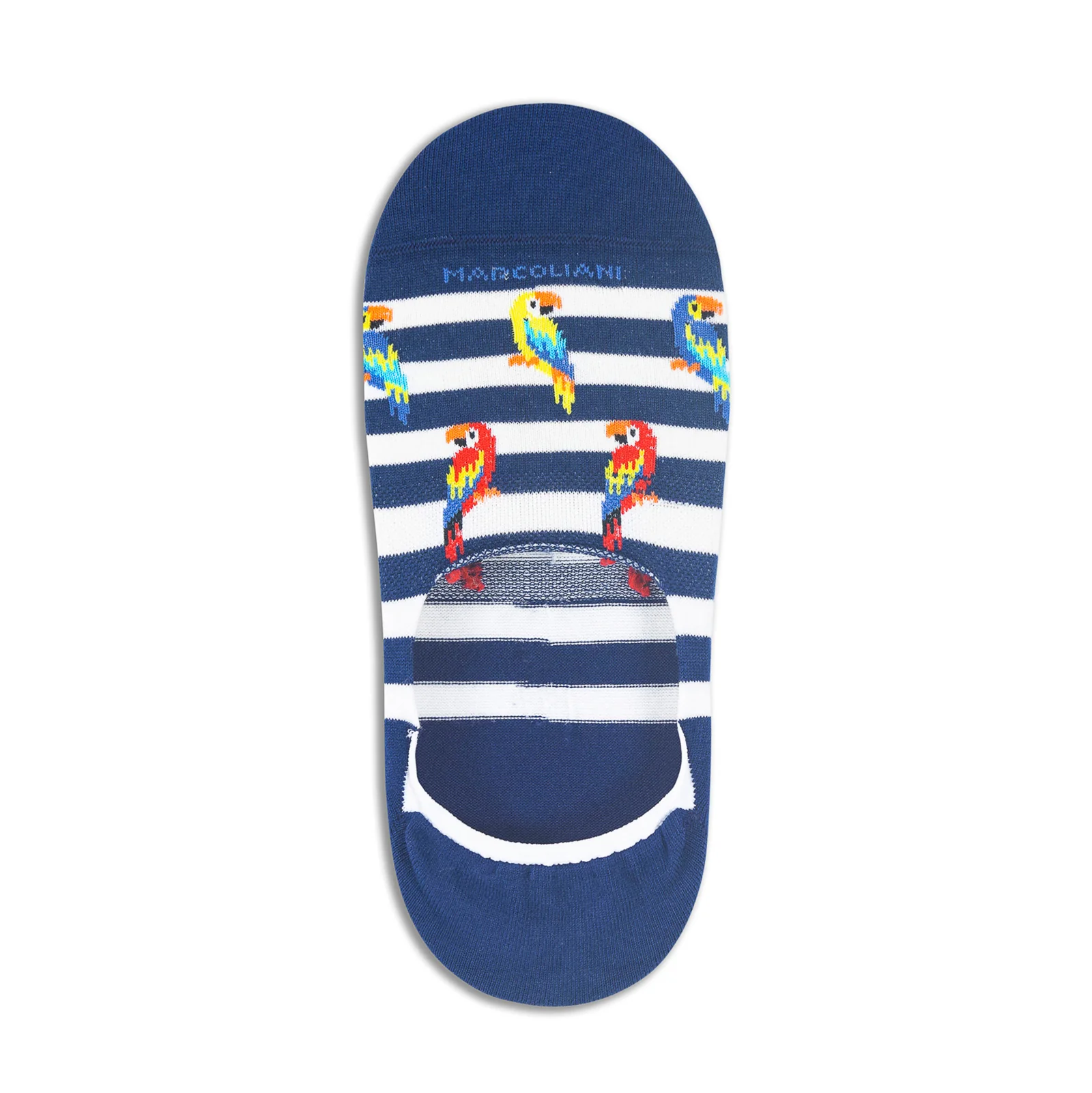 Navy & White Parrot Motif Invisible Touch No-Show Socks - Marcoliani