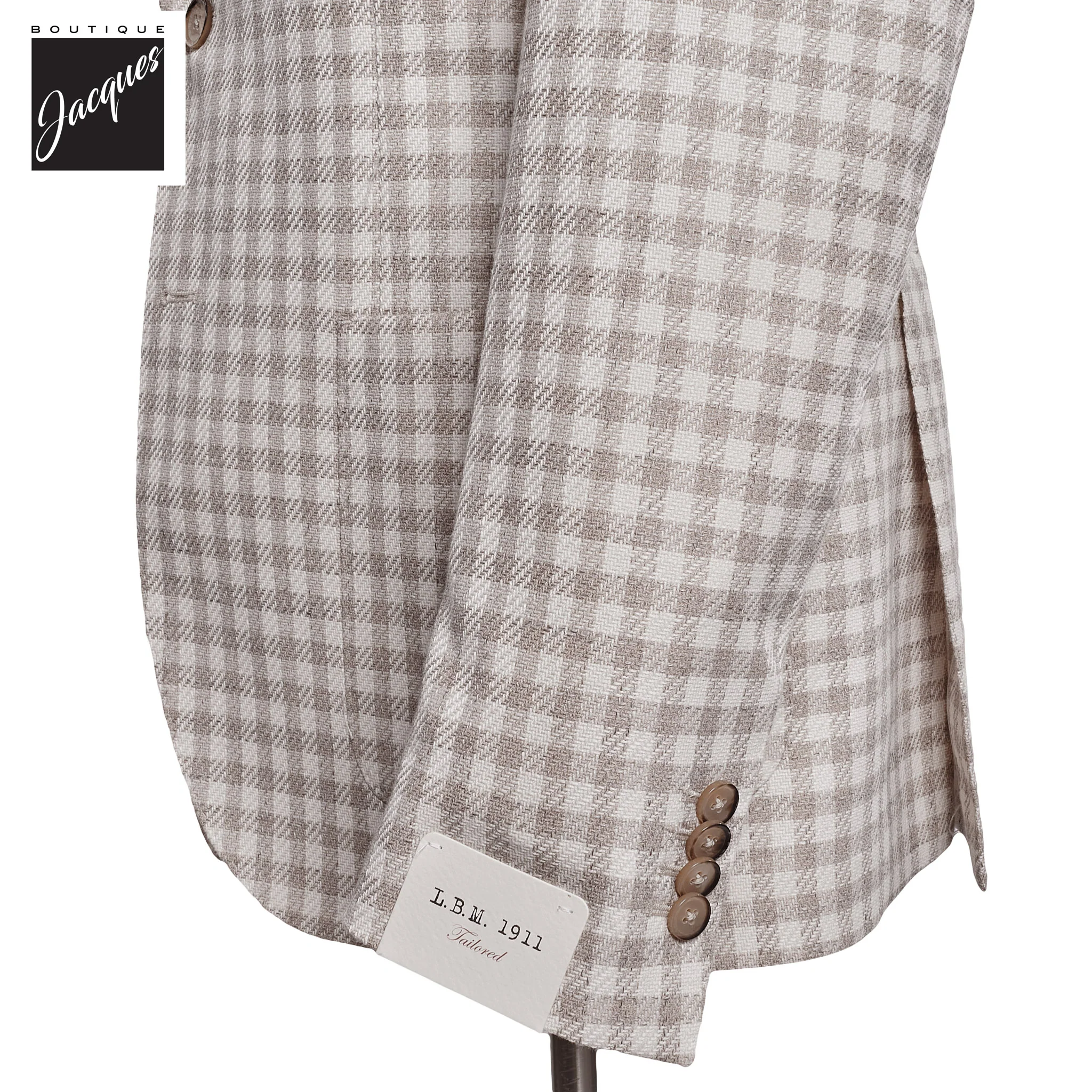 Oatmeal Check Cotton Contemporary Fit Sport Jacket - L.B.M 1911 - Image 3