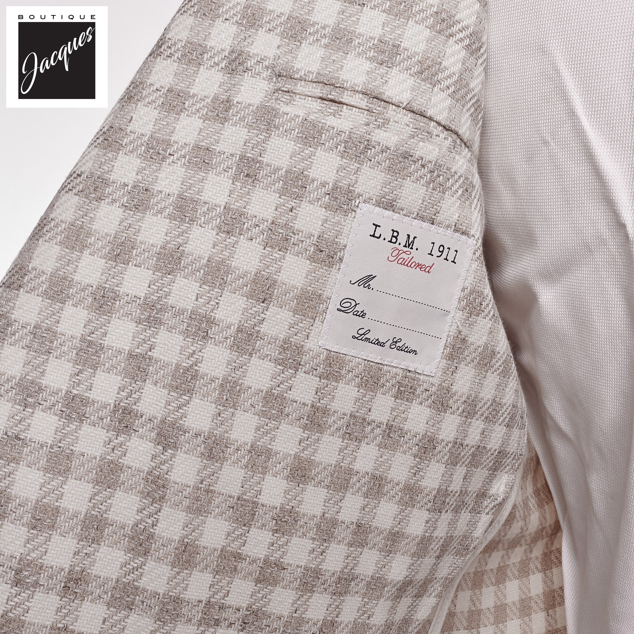 Oatmeal Check Cotton Contemporary Fit Sport Jacket - L.B.M 1911 - Image 4