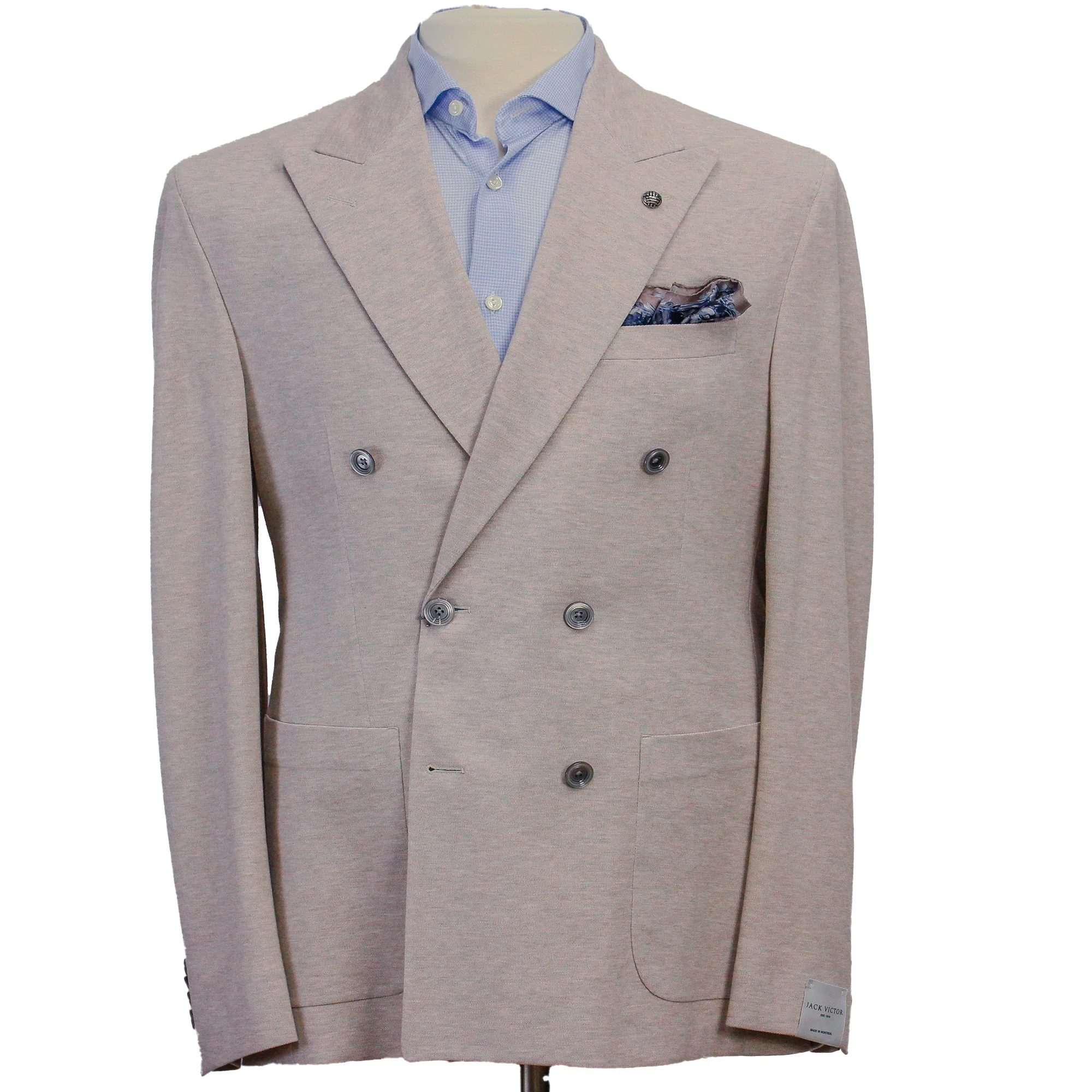 Oatmeal Double Breasted Hall Contemporary Fit Cotton Knit Sport Jacket - Jack Victor