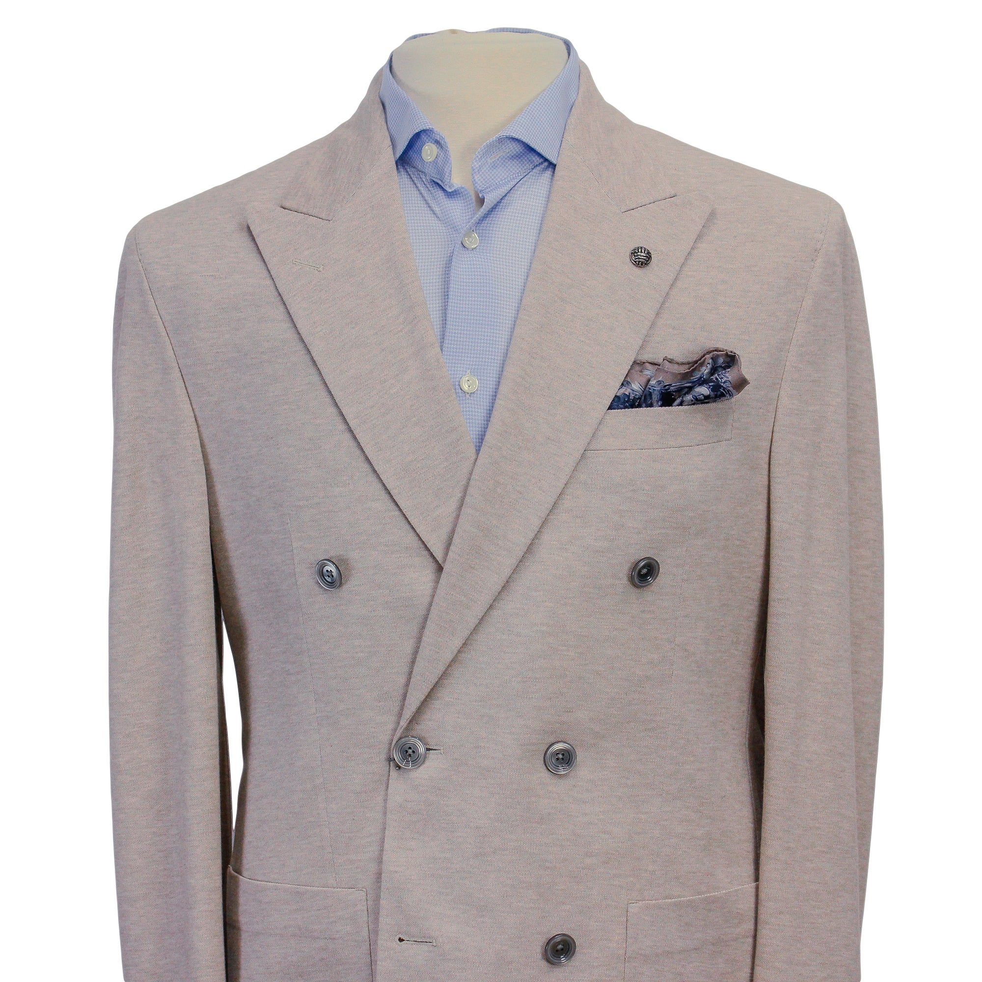 Oatmeal Double Breasted Hall Contemporary Fit Cotton Knit Sport Jacket - Jack Victor - Image 3