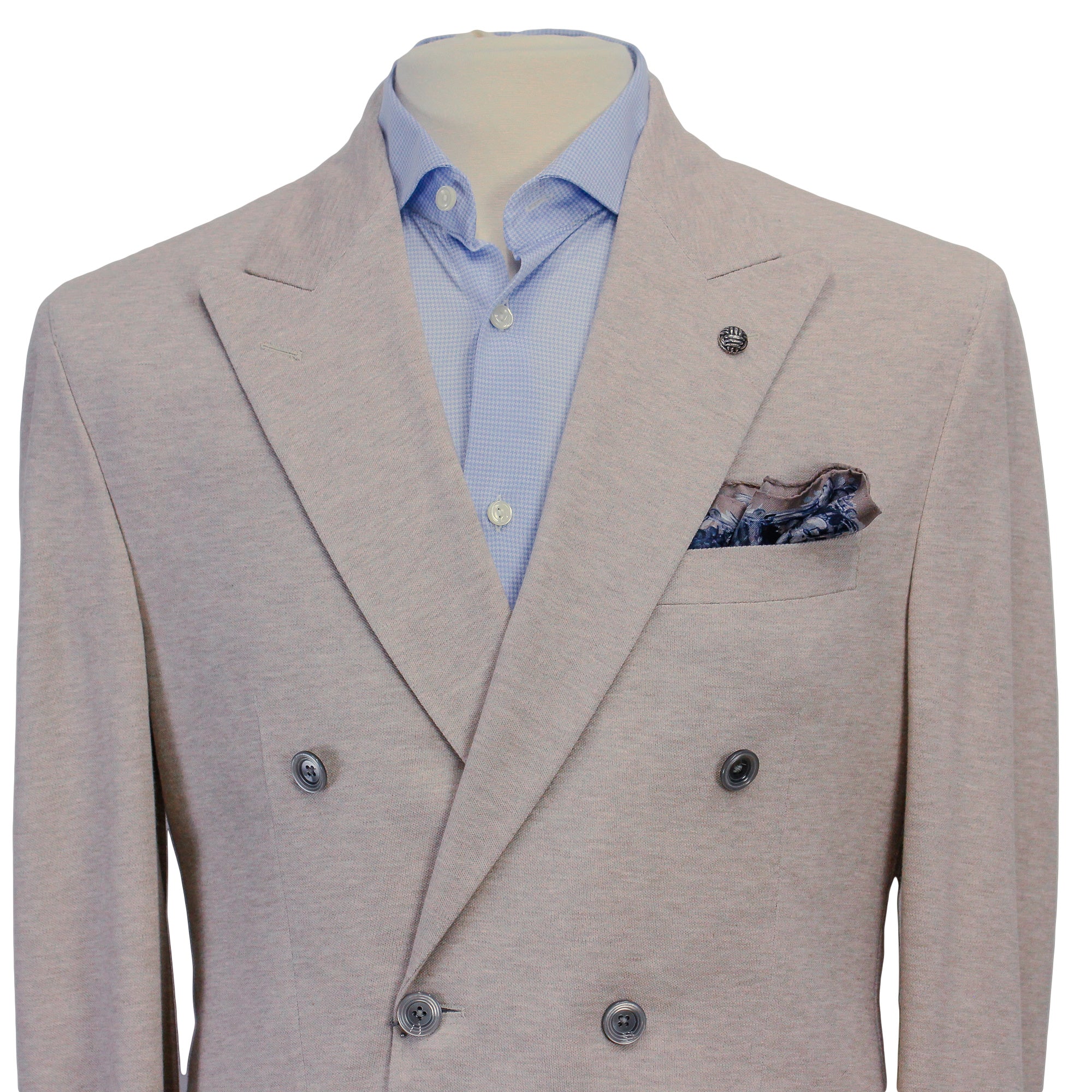 Oatmeal Double Breasted Hall Contemporary Fit Cotton Knit Sport Jacket - Jack Victor - Image 4