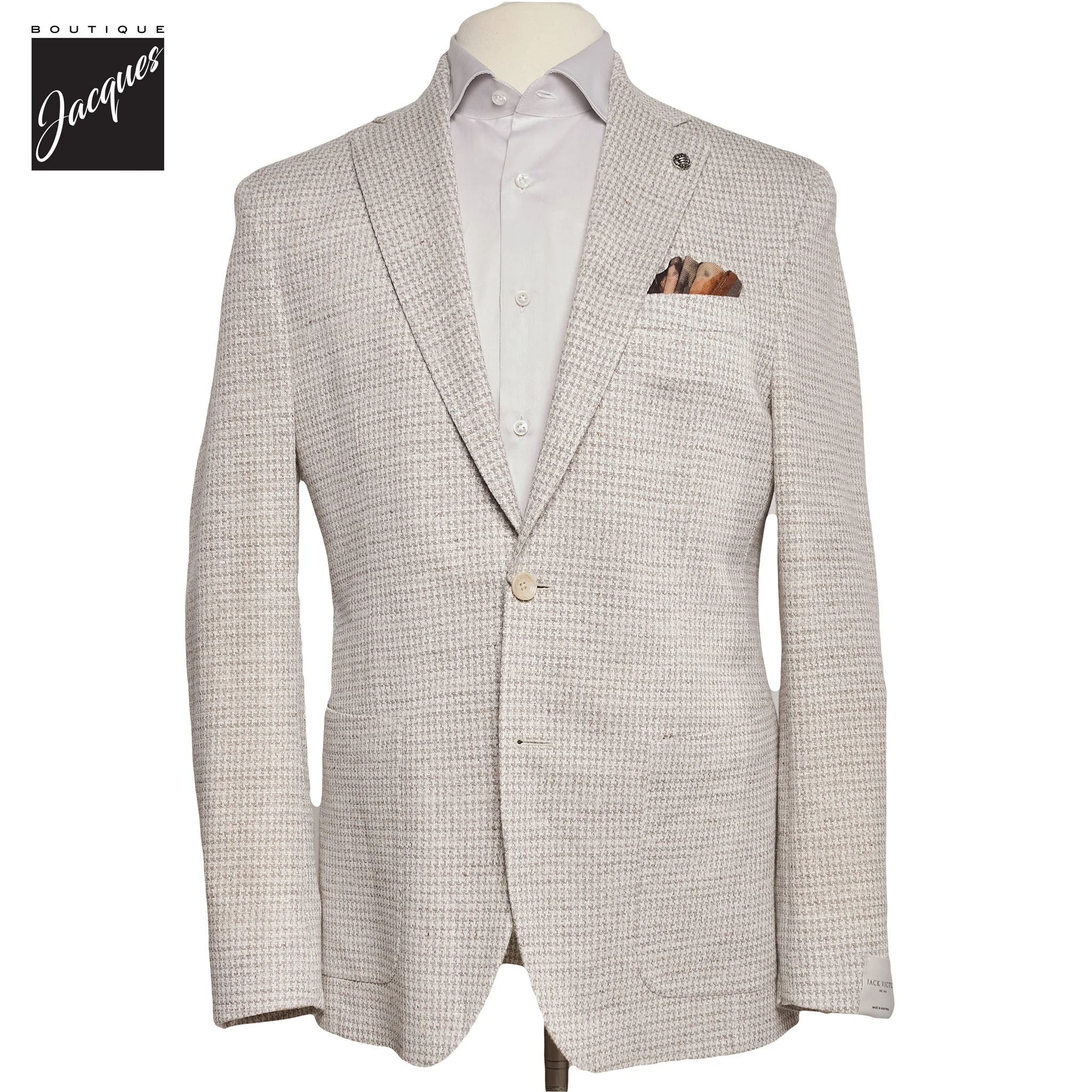 Oatmeal Herringbone Linen Stretch Hampton Contemporary Fit Comfortwear - Jack Victor