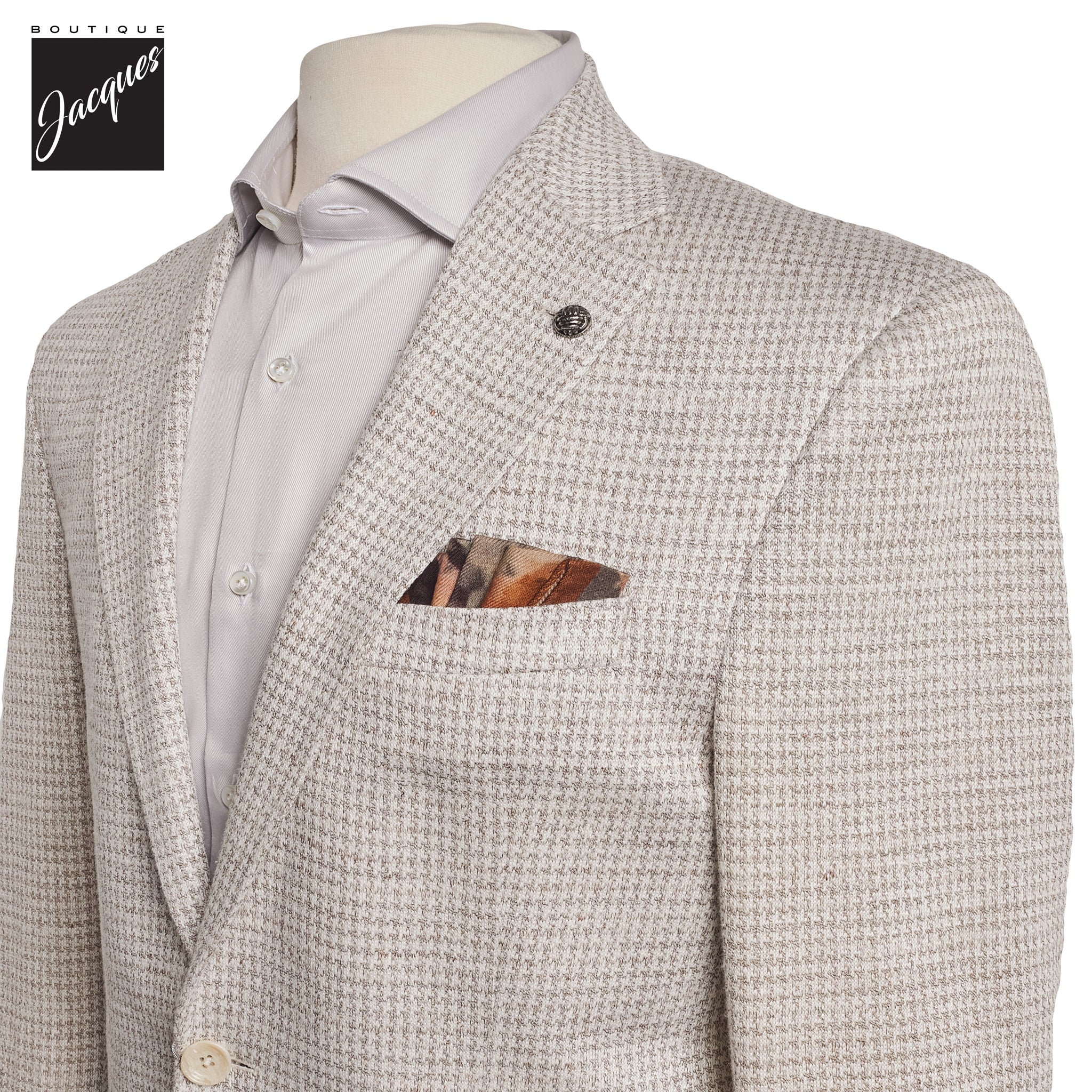 Oatmeal Herringbone Linen Stretch Hampton Contemporary Fit Comfortwear - Jack Victor - Image 2