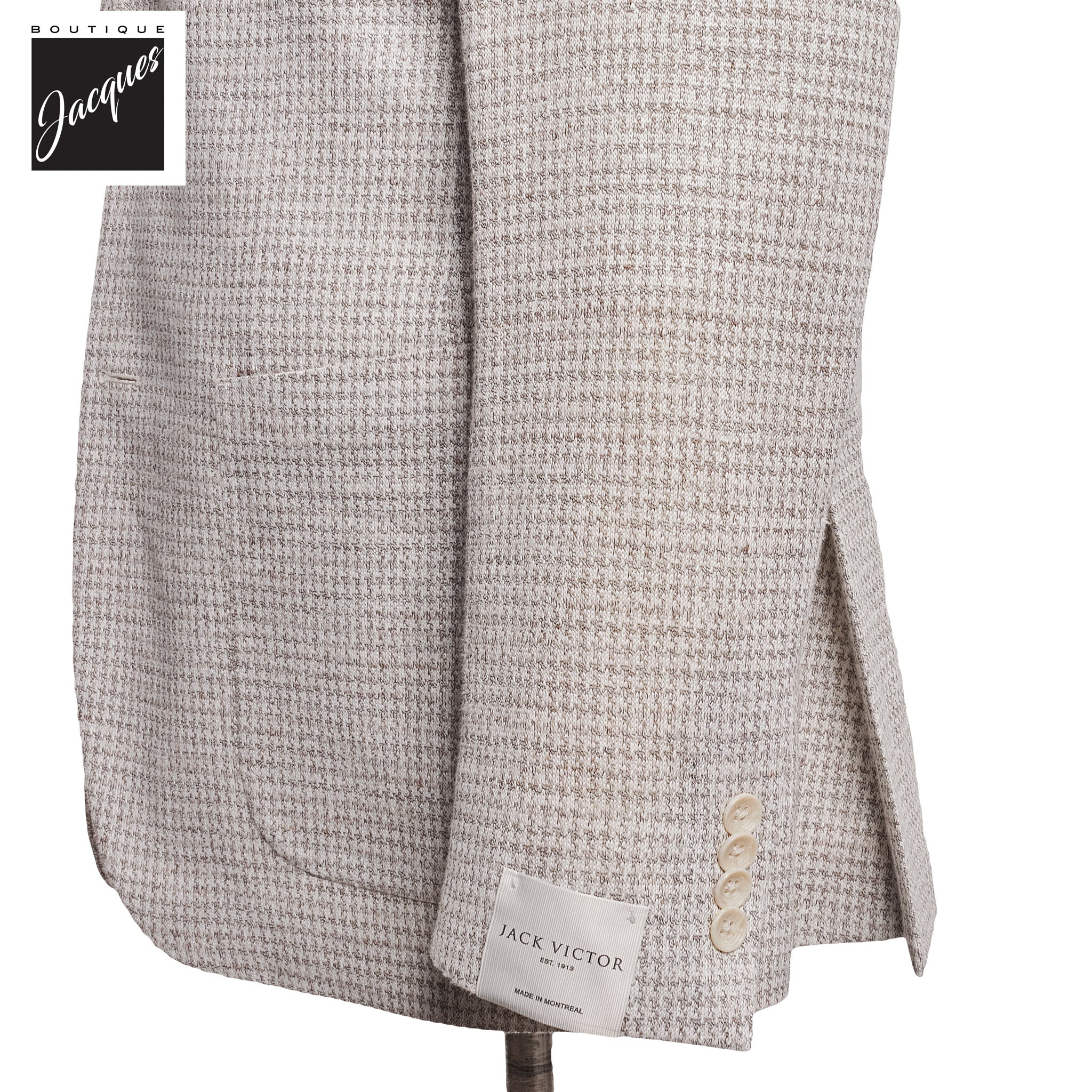 Oatmeal Herringbone Linen Stretch Hampton Contemporary Fit Comfortwear - Jack Victor - Image 3