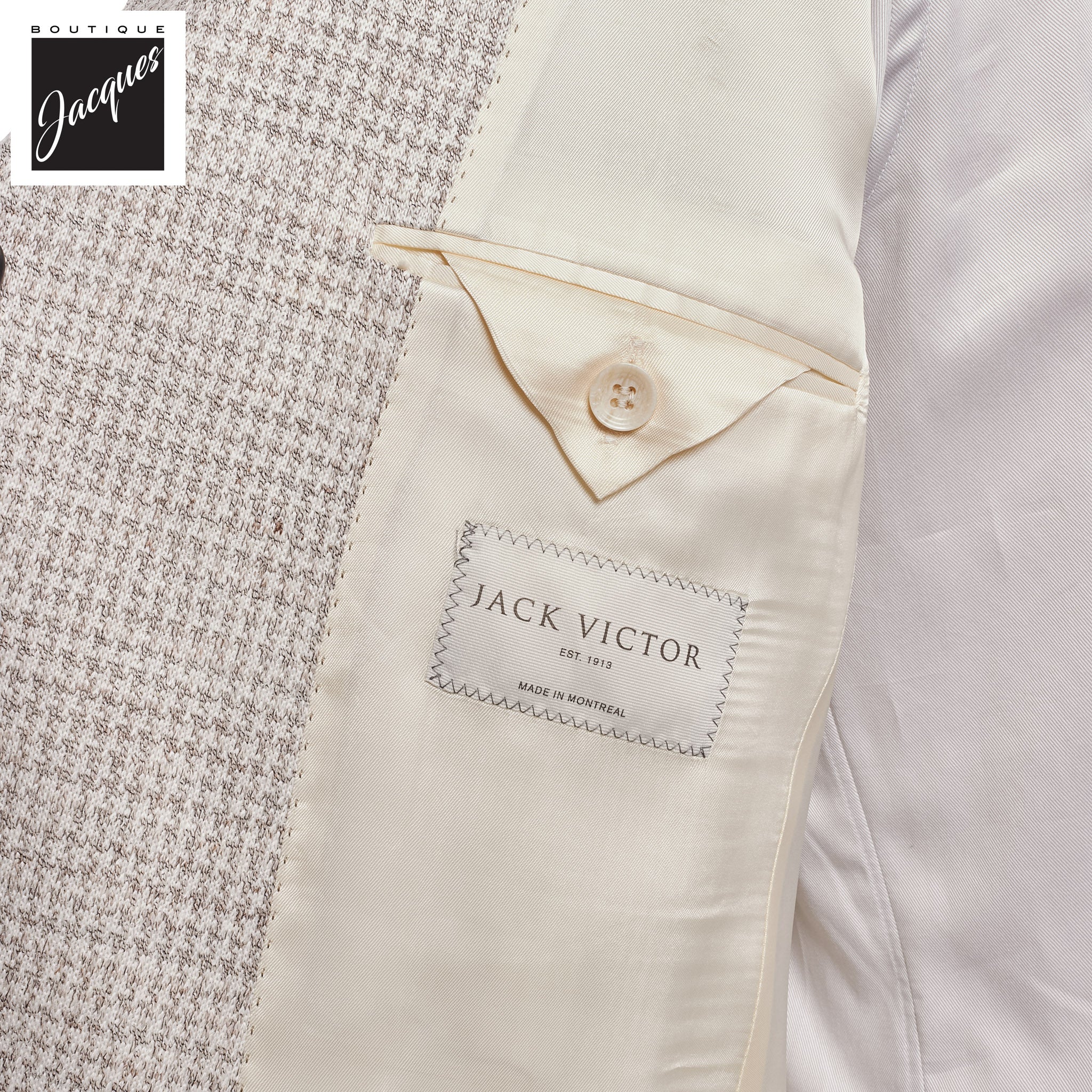 Oatmeal Herringbone Linen Stretch Hampton Contemporary Fit Comfortwear - Jack Victor - Image 4