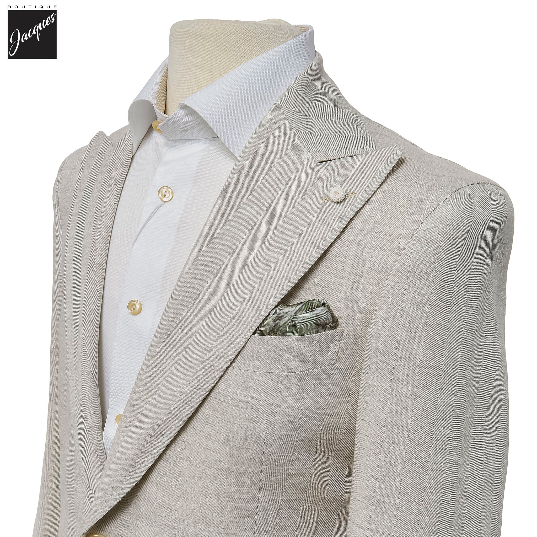 Oatmeal Linen-Wool Dream Fit Sport Jacket w/ Peak Lapels - Luigi Bianchi - Image 2