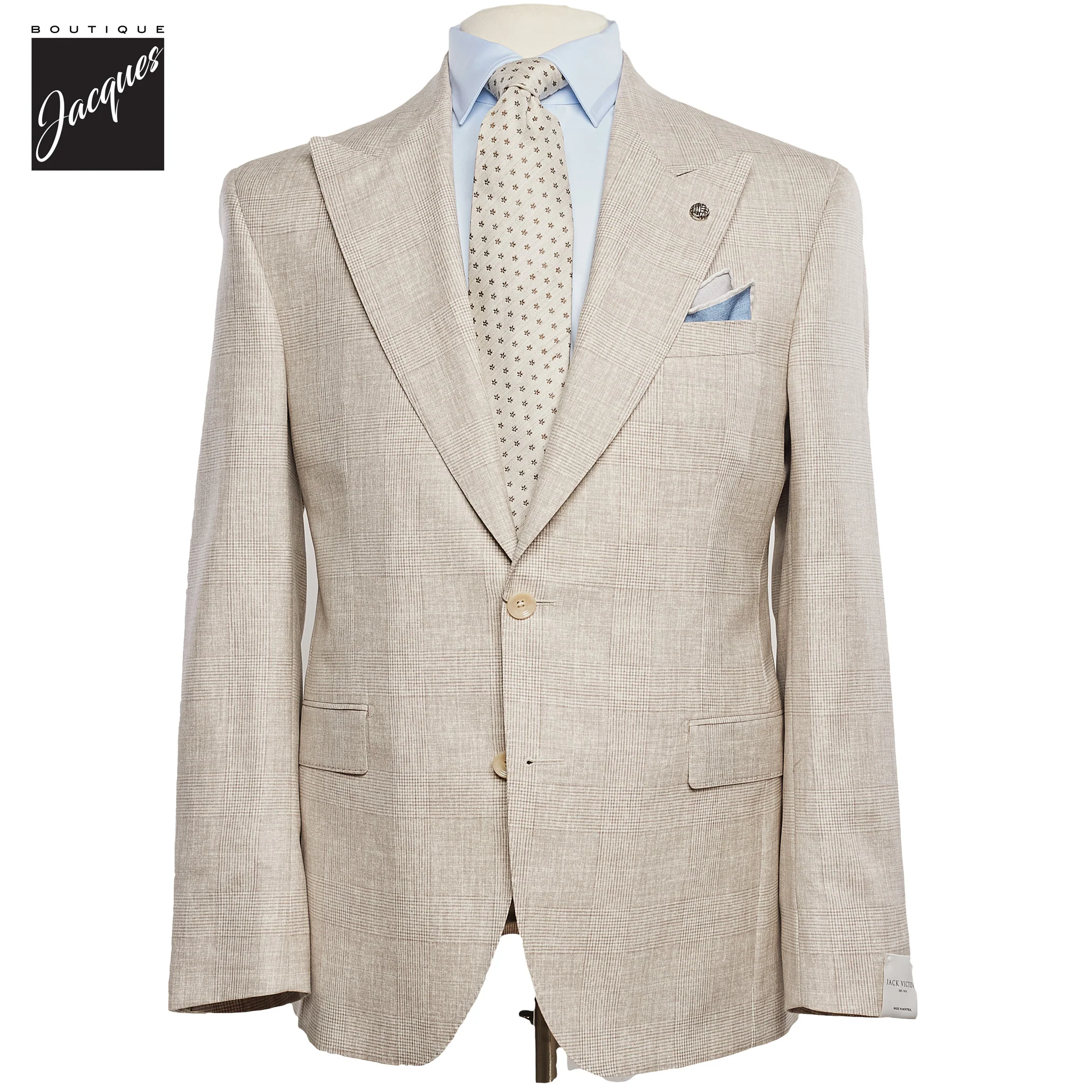 Oatmeal Prince-of-Wales Barberis Wool Morgan Contemporary Fit Suit - Jack Victor 1913
