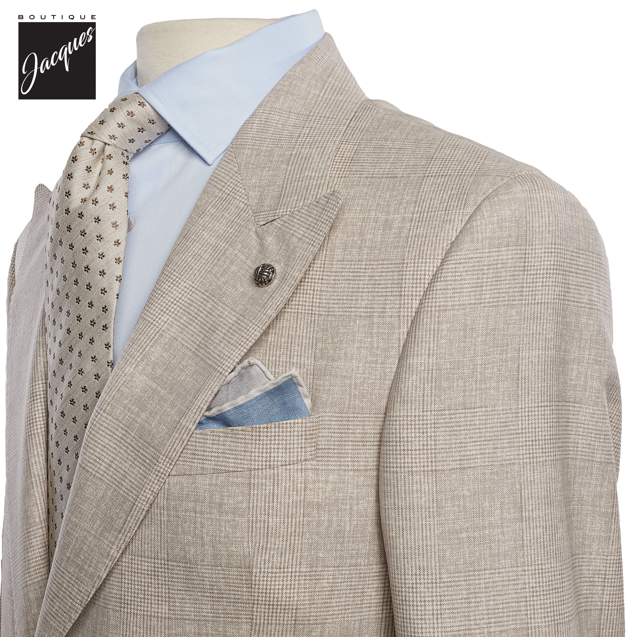 Oatmeal Prince-of-Wales Barberis Wool Morgan Contemporary Fit Suit - Jack Victor 1913 - Image 2