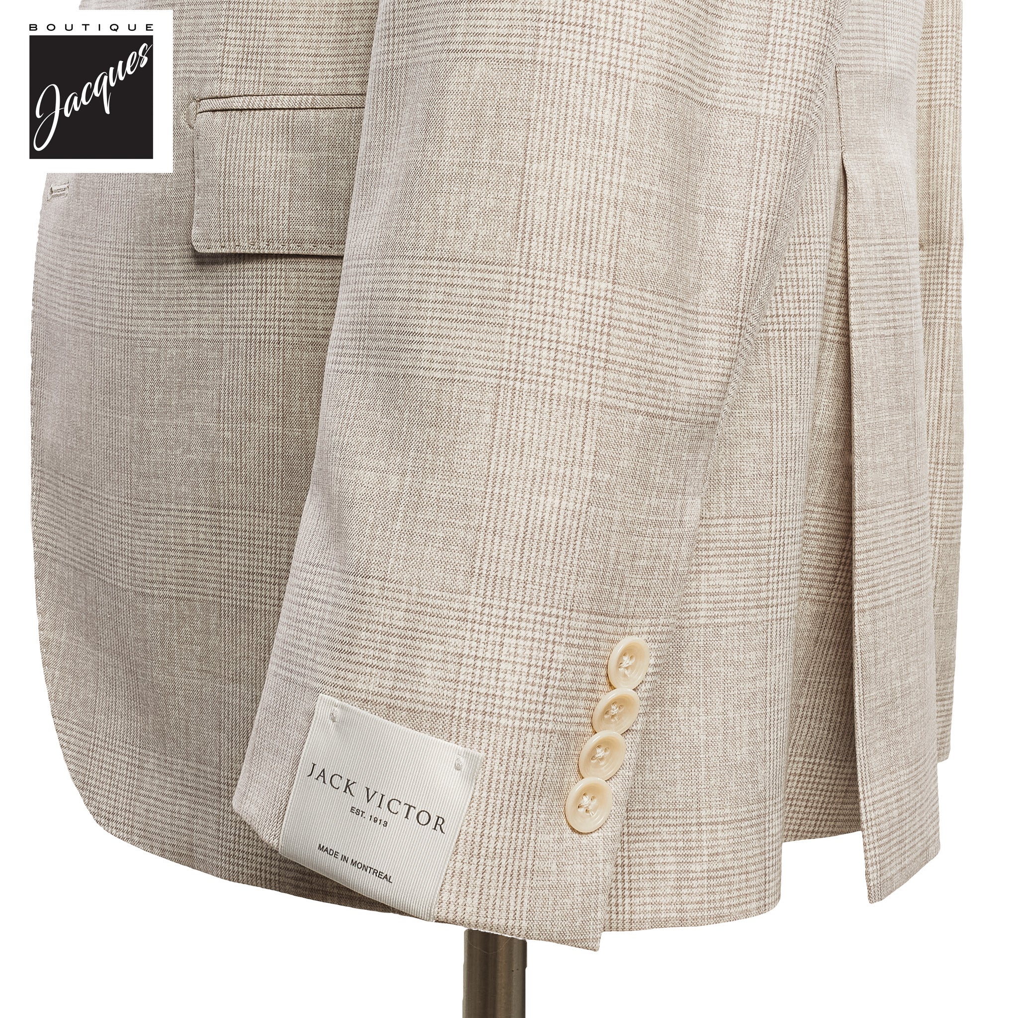 Oatmeal Prince-of-Wales Barberis Wool Morgan Contemporary Fit Suit - Jack Victor 1913 - Image 3