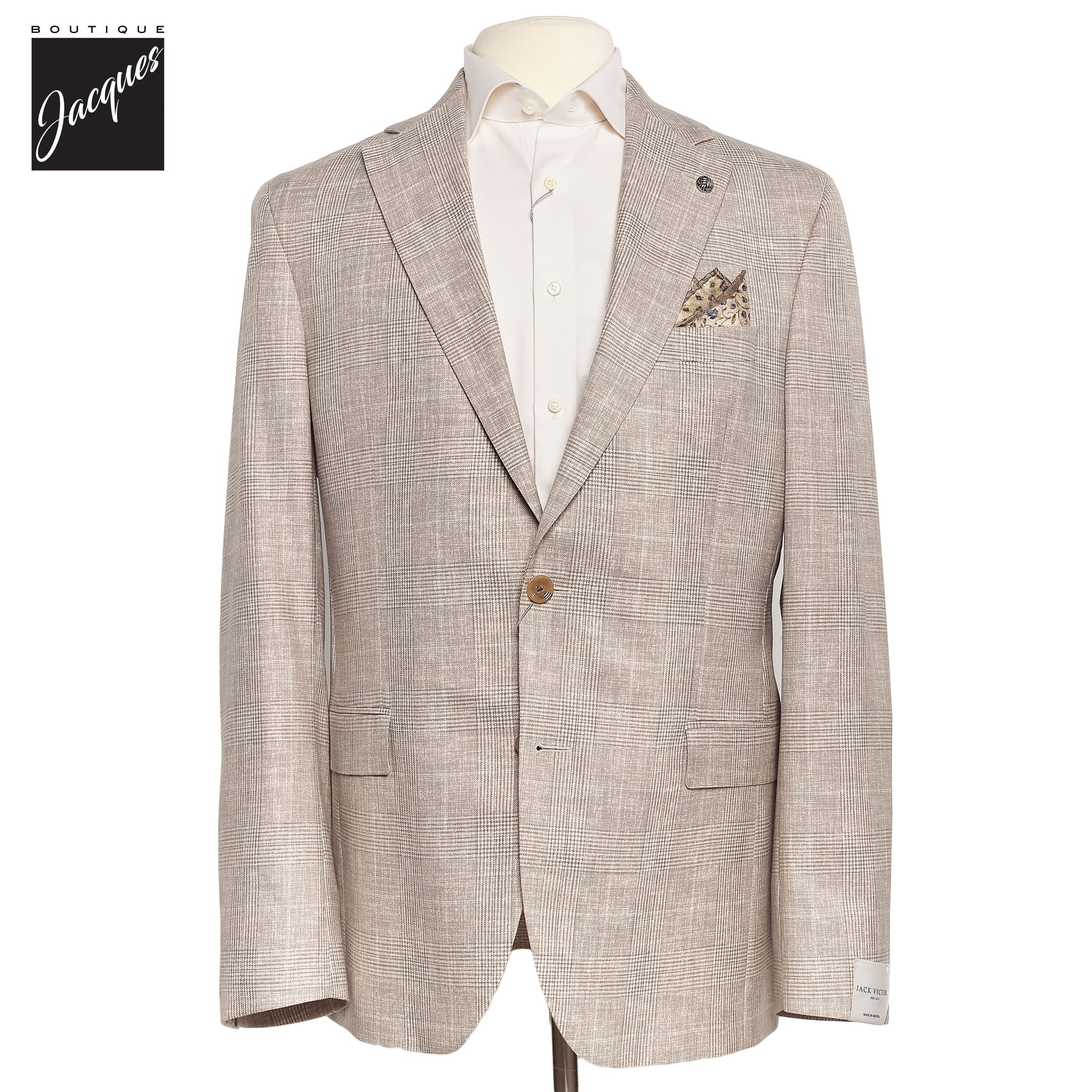 Oatmeal Prince-of-Wales Super 120s Wool Midland Contemporary Sport Jacket - Jack Victor