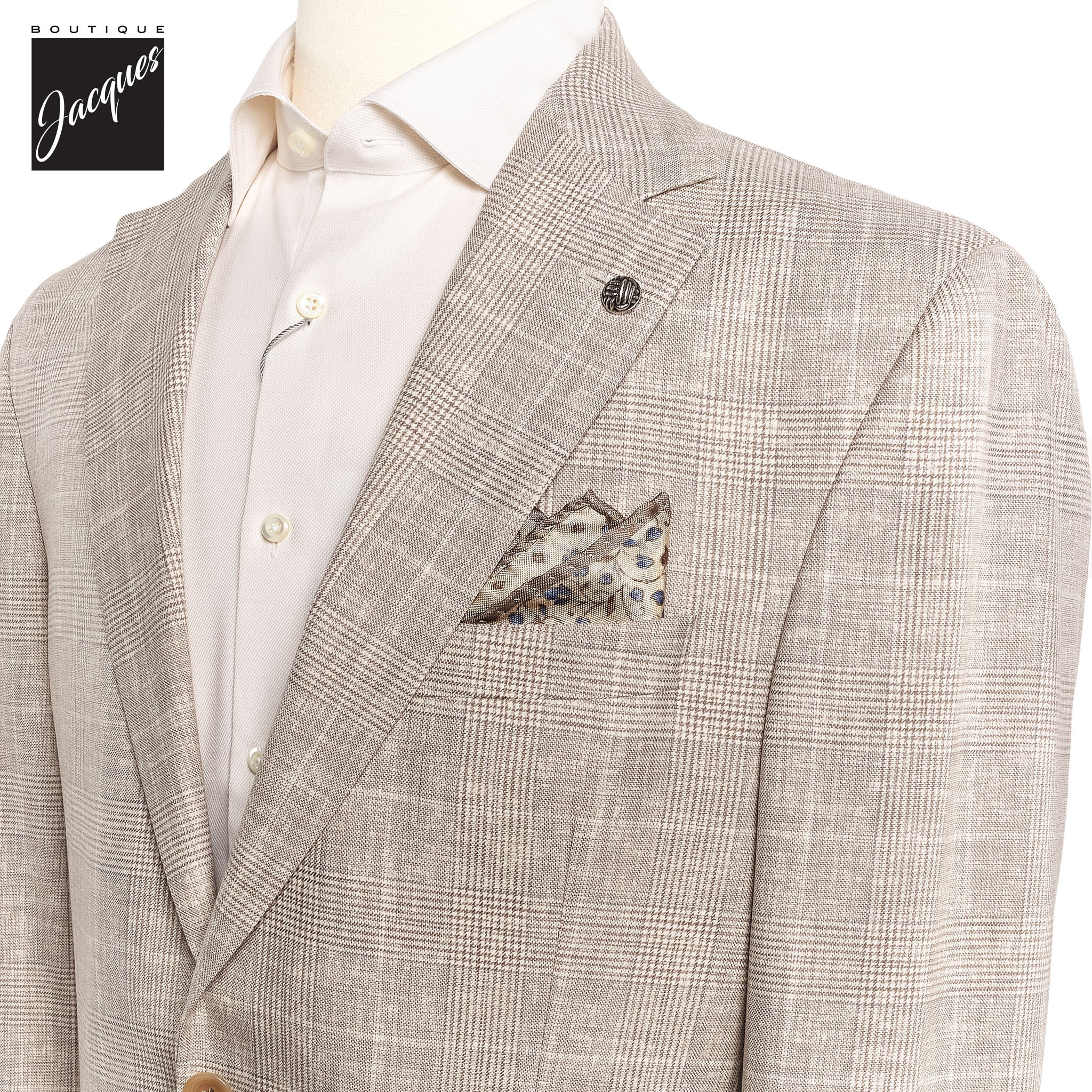 Oatmeal Prince-of-Wales Super 120s Wool Midland Contemporary Sport Jacket - Jack Victor - Image 2