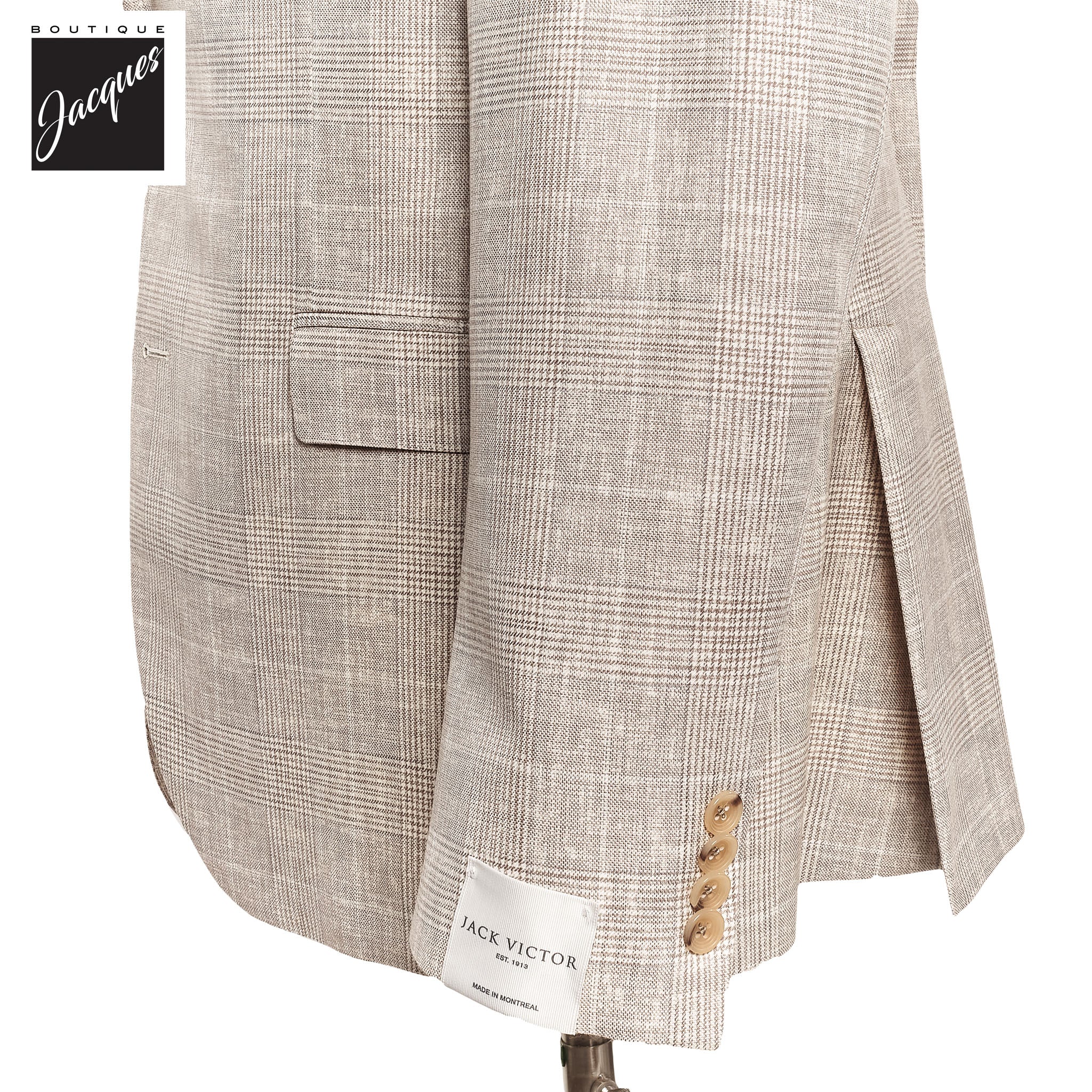 Oatmeal Prince-of-Wales Super 120s Wool Midland Contemporary Sport Jacket - Jack Victor - Image 3