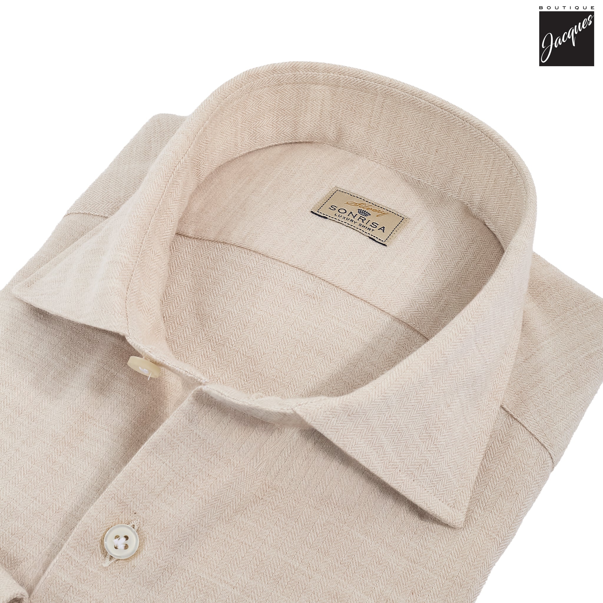 Oatmeal Semi-Solid Cashmere Blend Shirt - SONRISA - Image 2