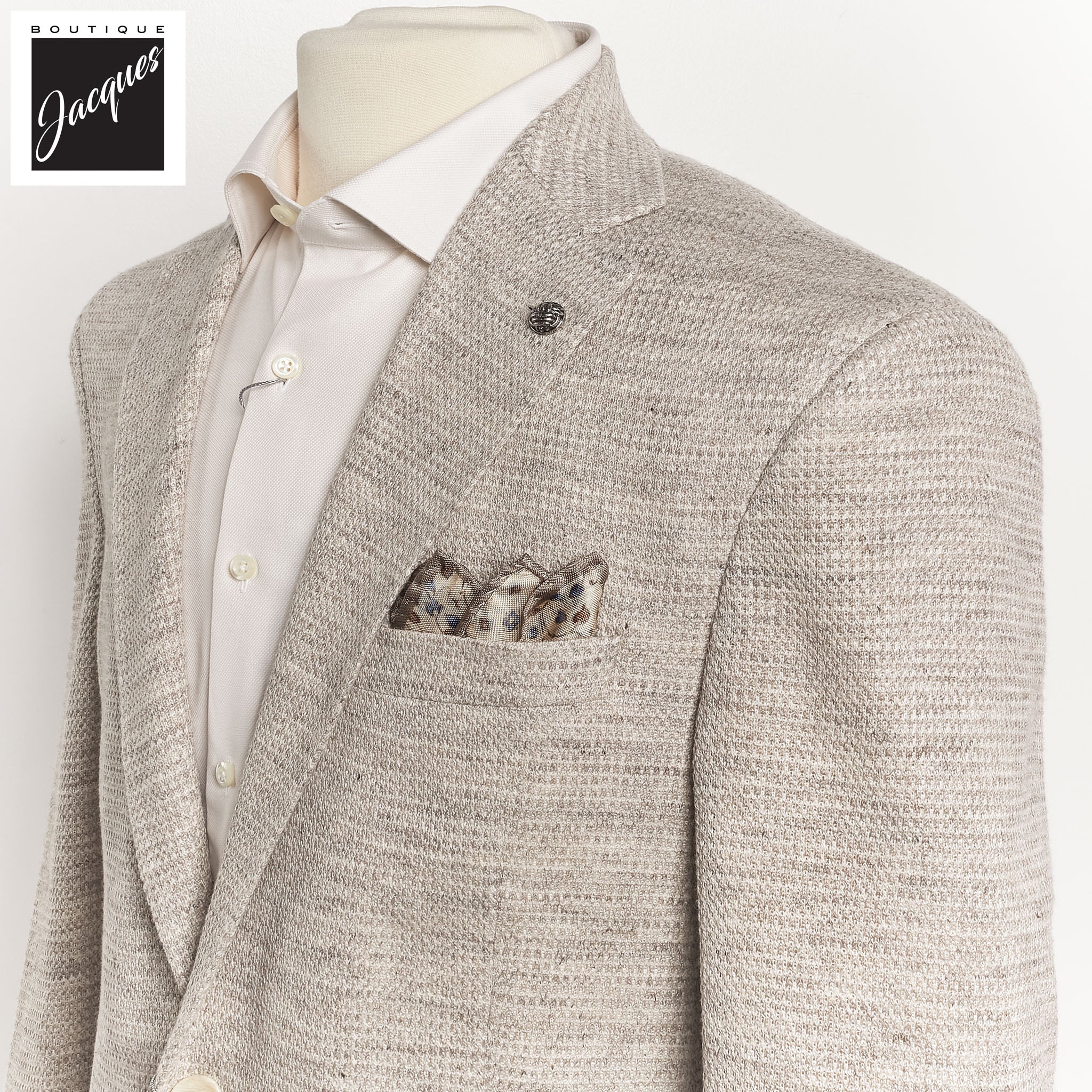 Oatmeal Woven Knit Linen/Wool/Silk Hartford Contemporary Fit Sport Jacket - Jack Victor - Image 2