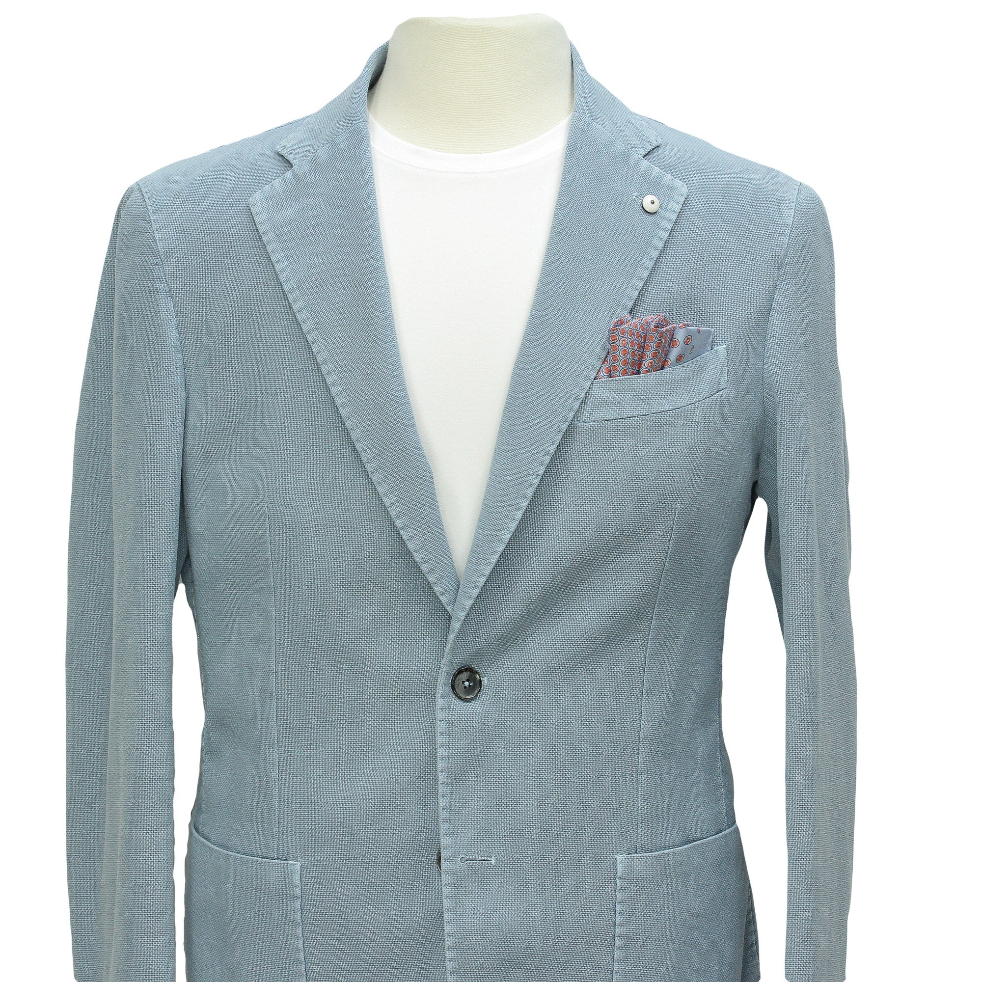 Ocean Blue Solid Cotton-Ramie Unconstructed Sport Jacket - L.B.M. 1911 - Image 4
