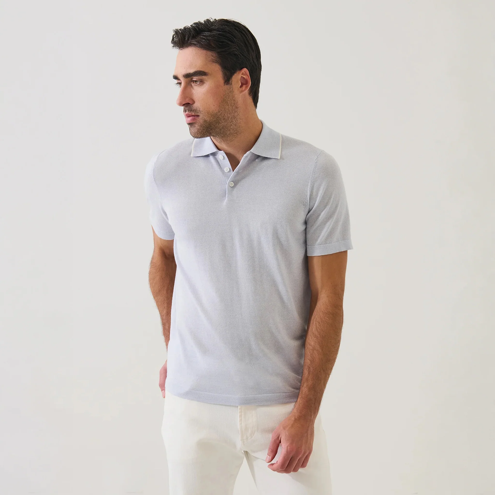 Ocean Blue Tipped Cupro-Merino Knit Polo Shirt - Patrick Assaraf - Image 2