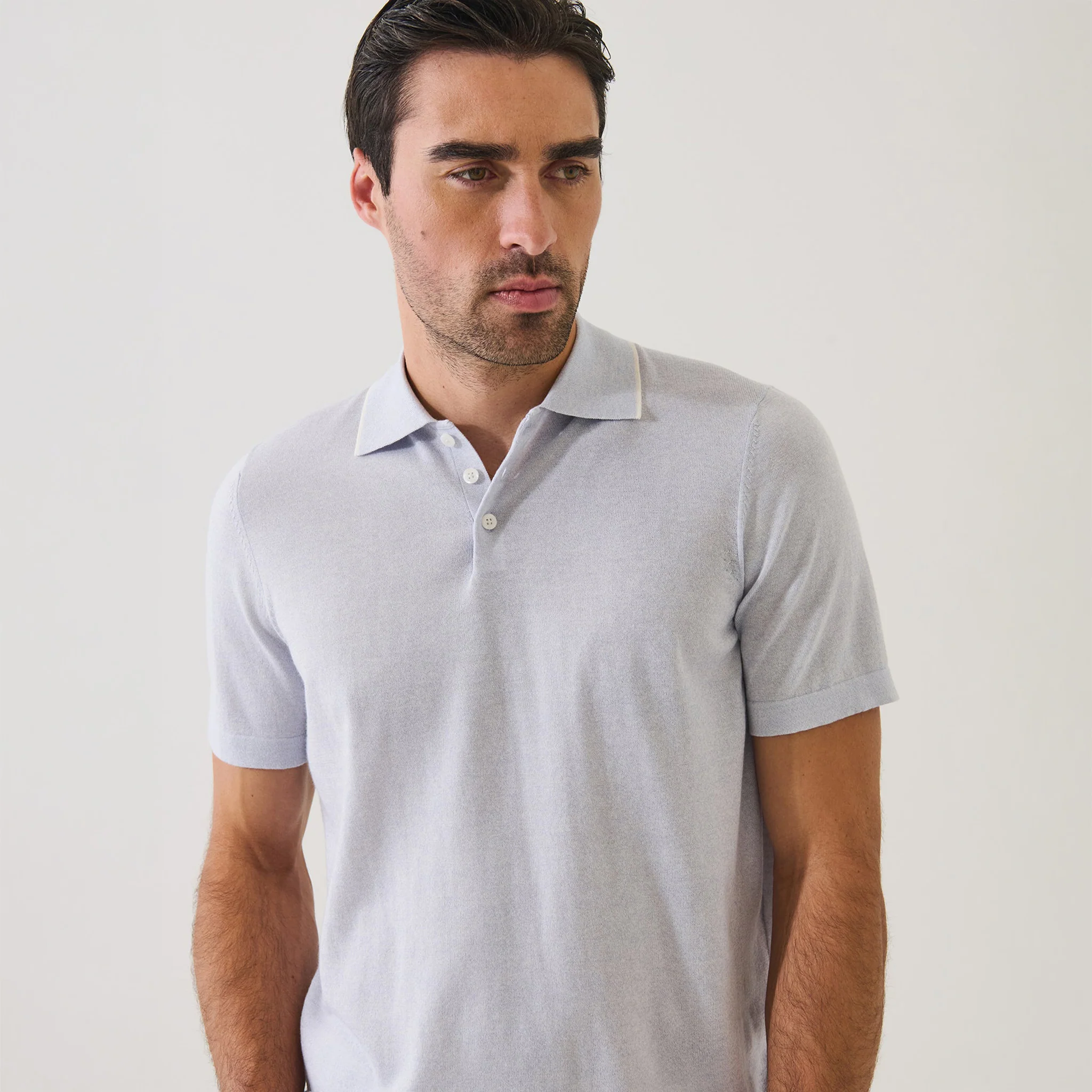 Ocean Blue Tipped Cupro-Merino Knit Polo Shirt - Patrick Assaraf - Image 3
