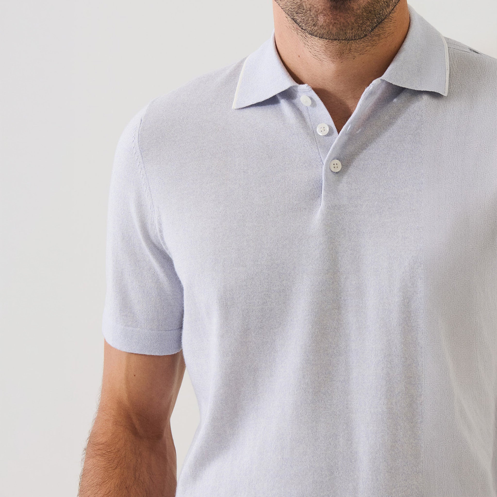 Ocean Blue Tipped Cupro-Merino Knit Polo Shirt - Patrick Assaraf - Image 4