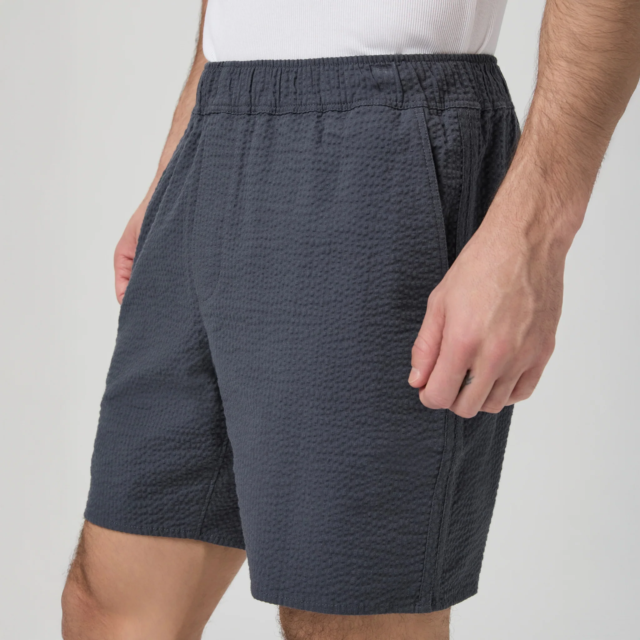 Ocean Floor (Navy) Cotton-Stretch Seersucker Teague Shorts - PAIGE - Image 5