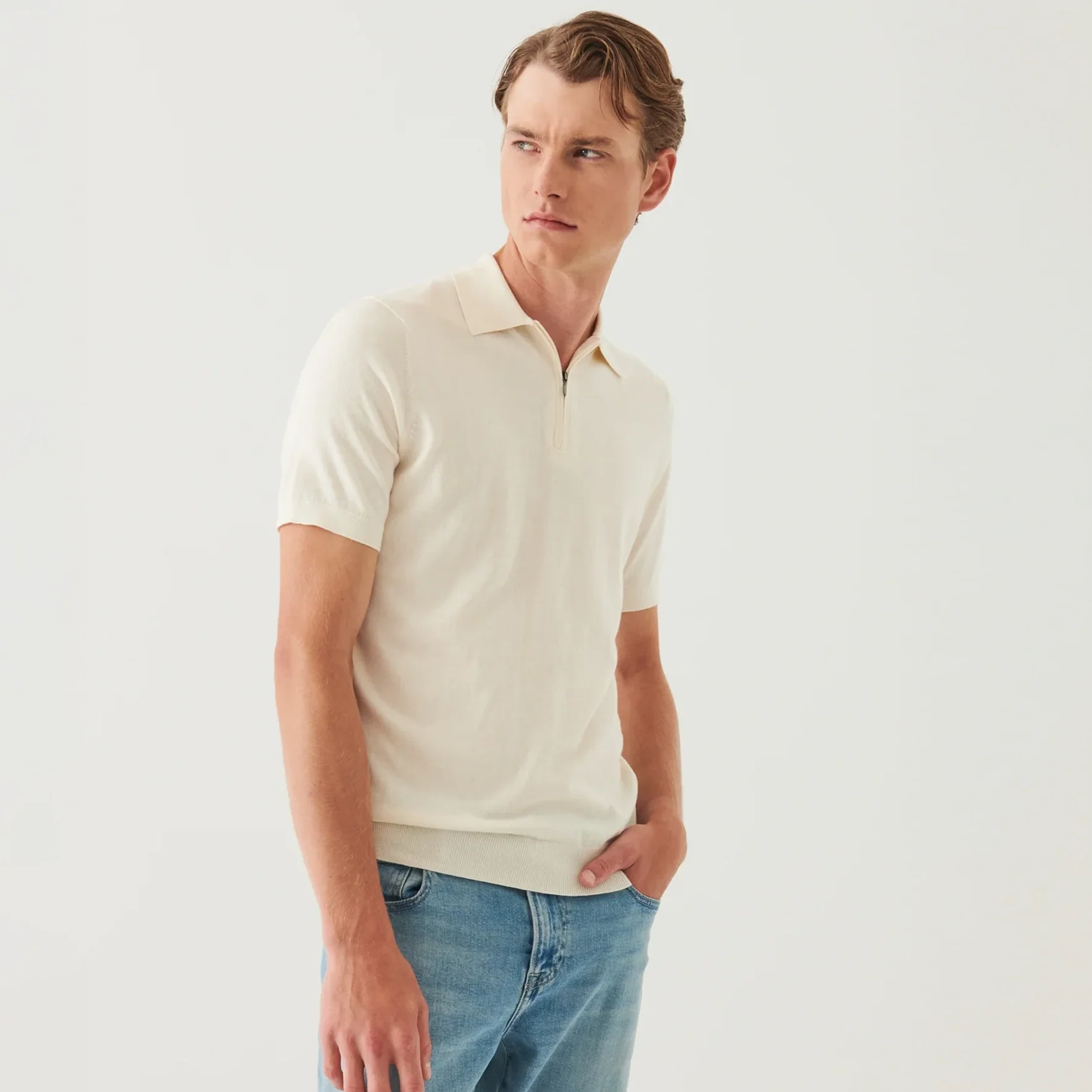Off-White Cotton Cashmere Zip Polo - Patrick Assaraf - Image 3