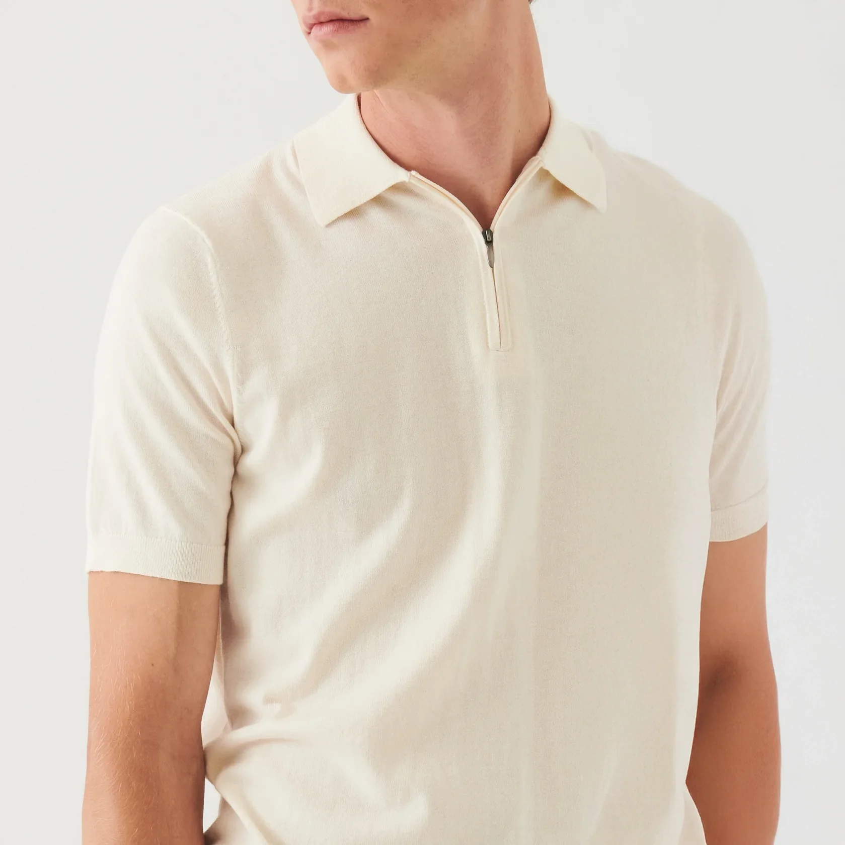 Off-White Cotton Cashmere Zip Polo - Patrick Assaraf - Image 4