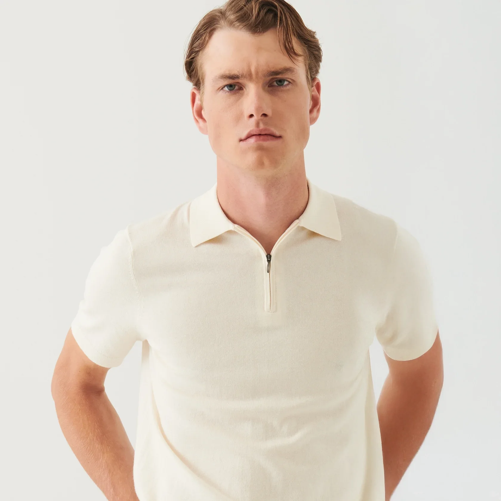Off-White Cotton Cashmere Zip Polo - Patrick Assaraf - Image 5