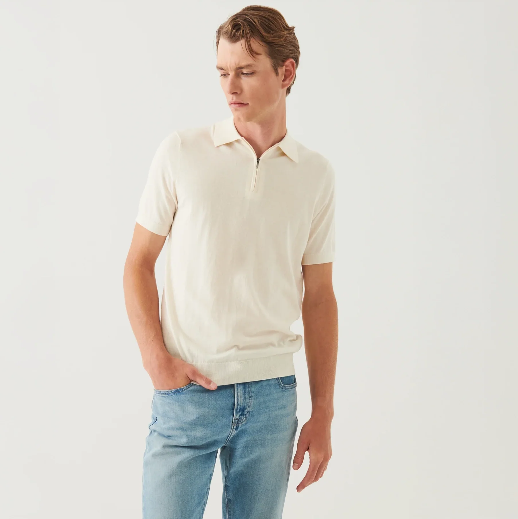 Off-White Cotton Cashmere Zip Polo - Patrick Assaraf - Image 6