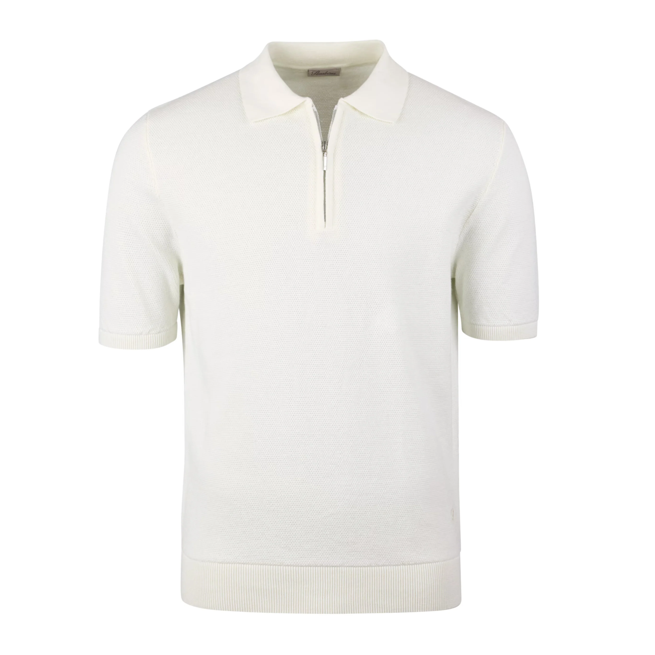 Off-White Organic Cotton Woven Knit Zip Polo Shirt - Stenströms