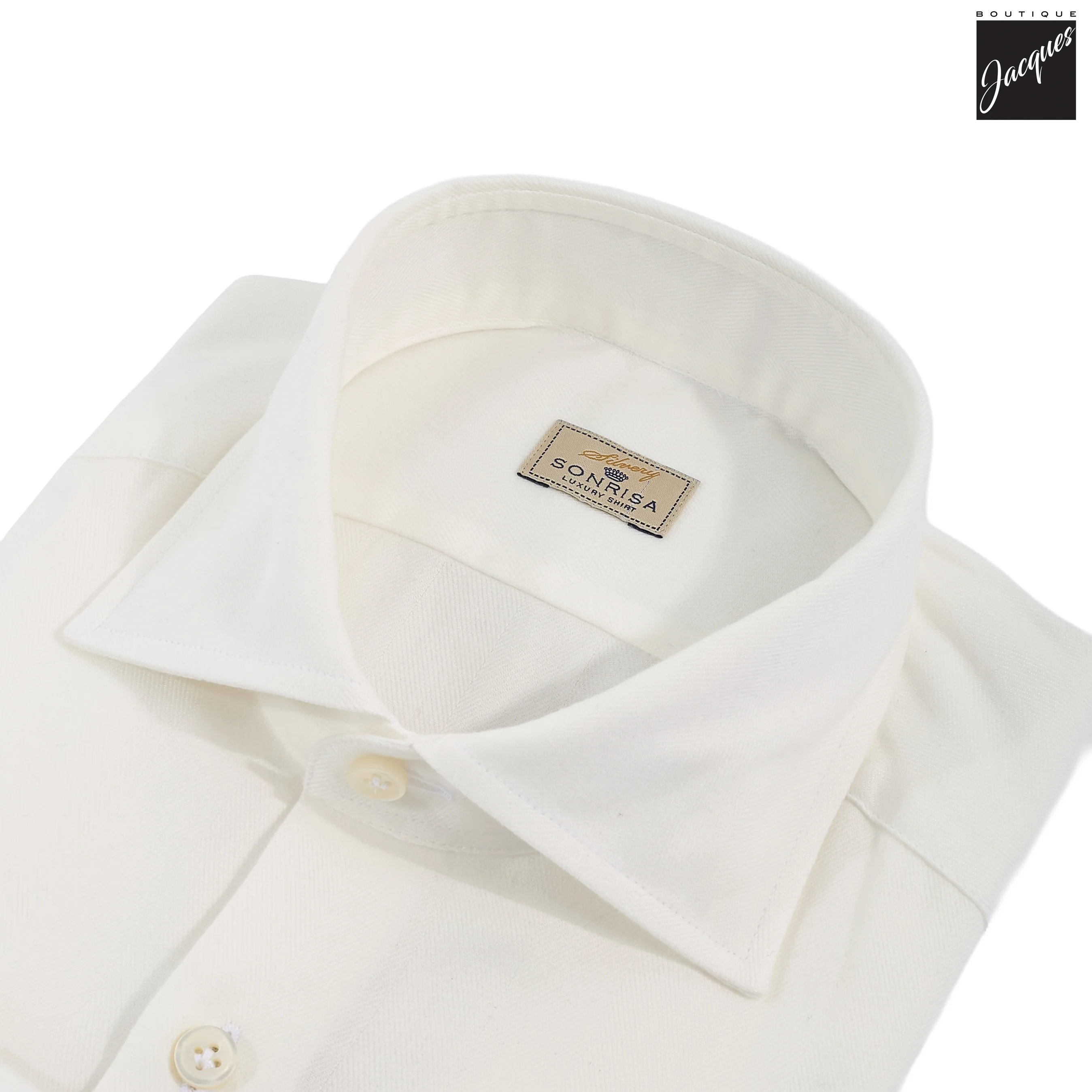 Off White Semi-Solid Lux Cotton-Lyocell Flannel Shirt - SONRISA - Image 3