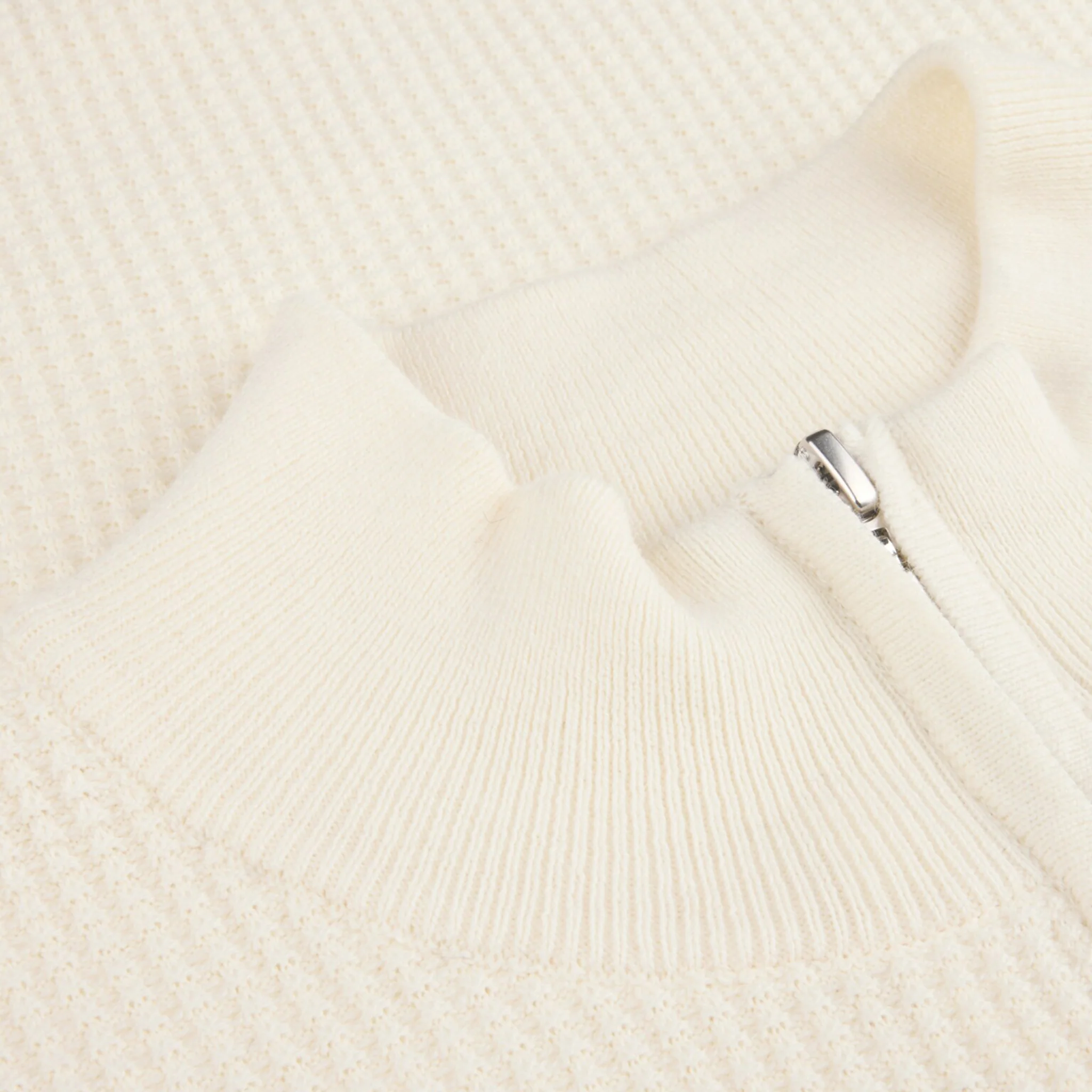 Off-White Textured Cotton Half Zip Sweater - Stenströms - Image 3