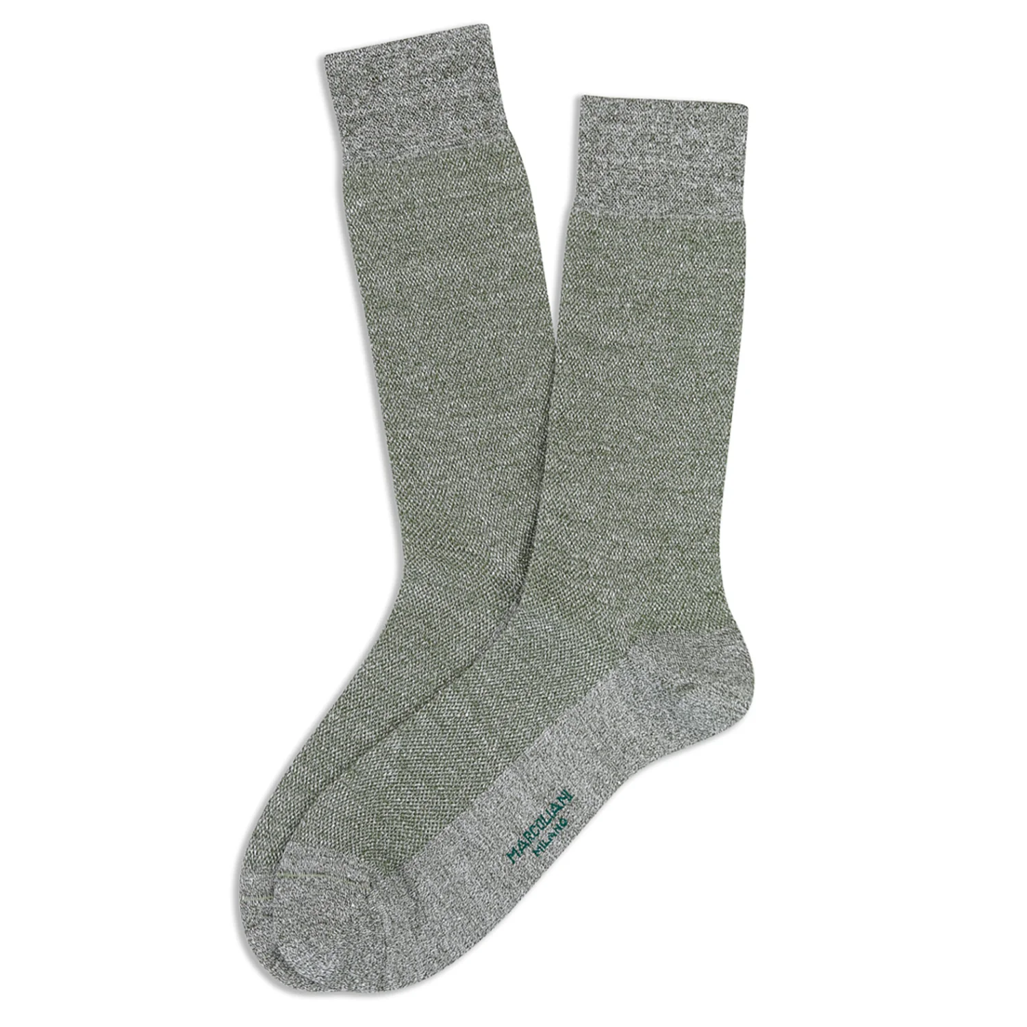 Olive Green Linen Blend Piqué Textured Mid-Calf Sock - Marcoliani