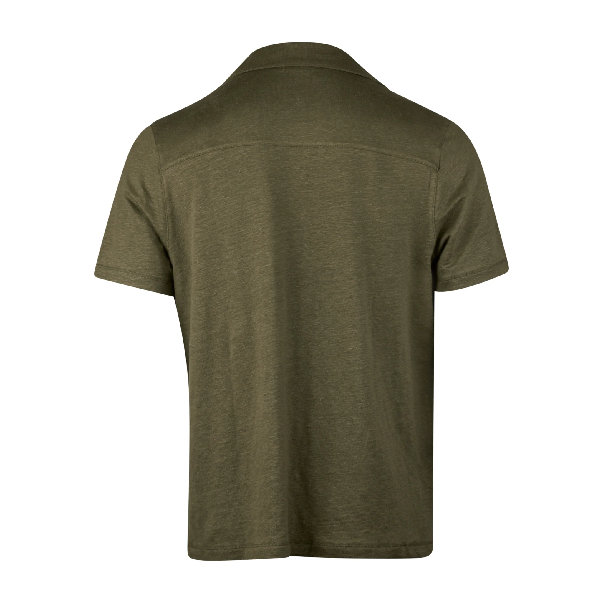Olive Green Short Sleeve Linen-Stretch Knitted Resort Shirt - Stenströms - Image 2
