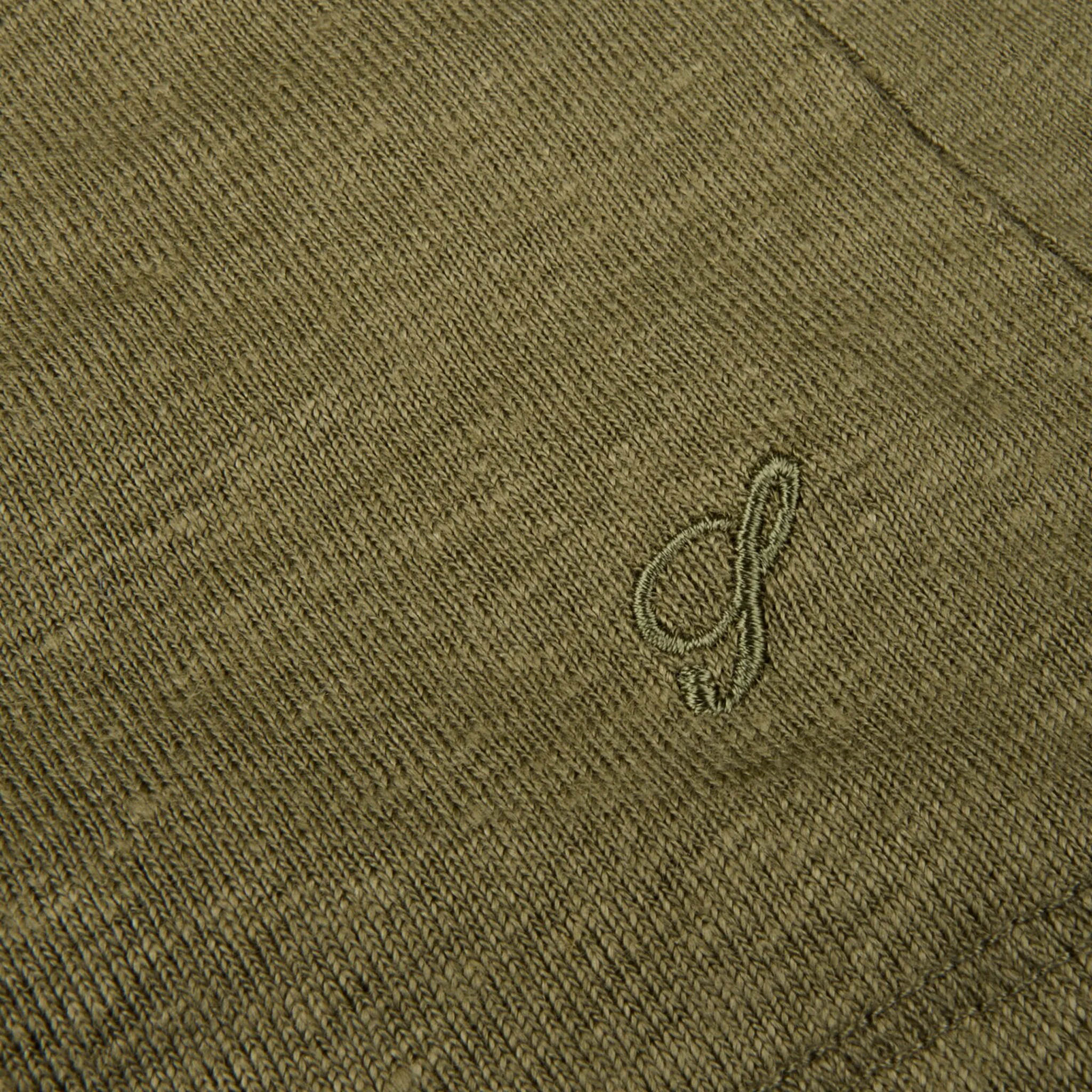 Olive Green Short Sleeve Linen-Stretch Knitted Resort Shirt - Stenströms - Image 4