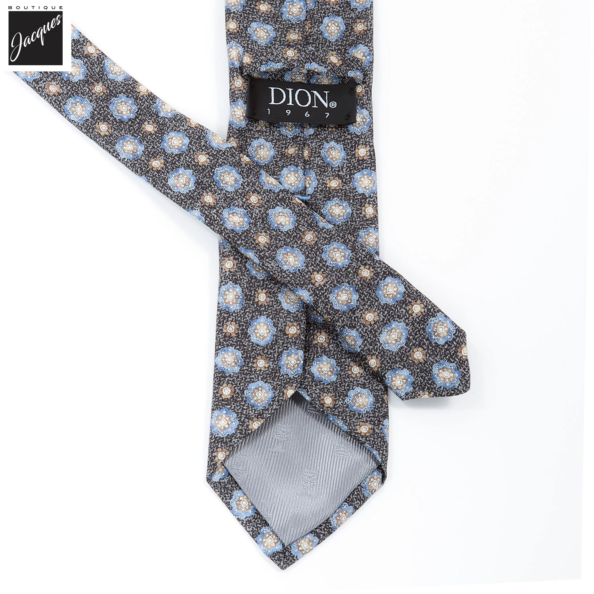 Onyx Gray Mélange Medallion Printed Panama Silk Tie - DION - Image 3