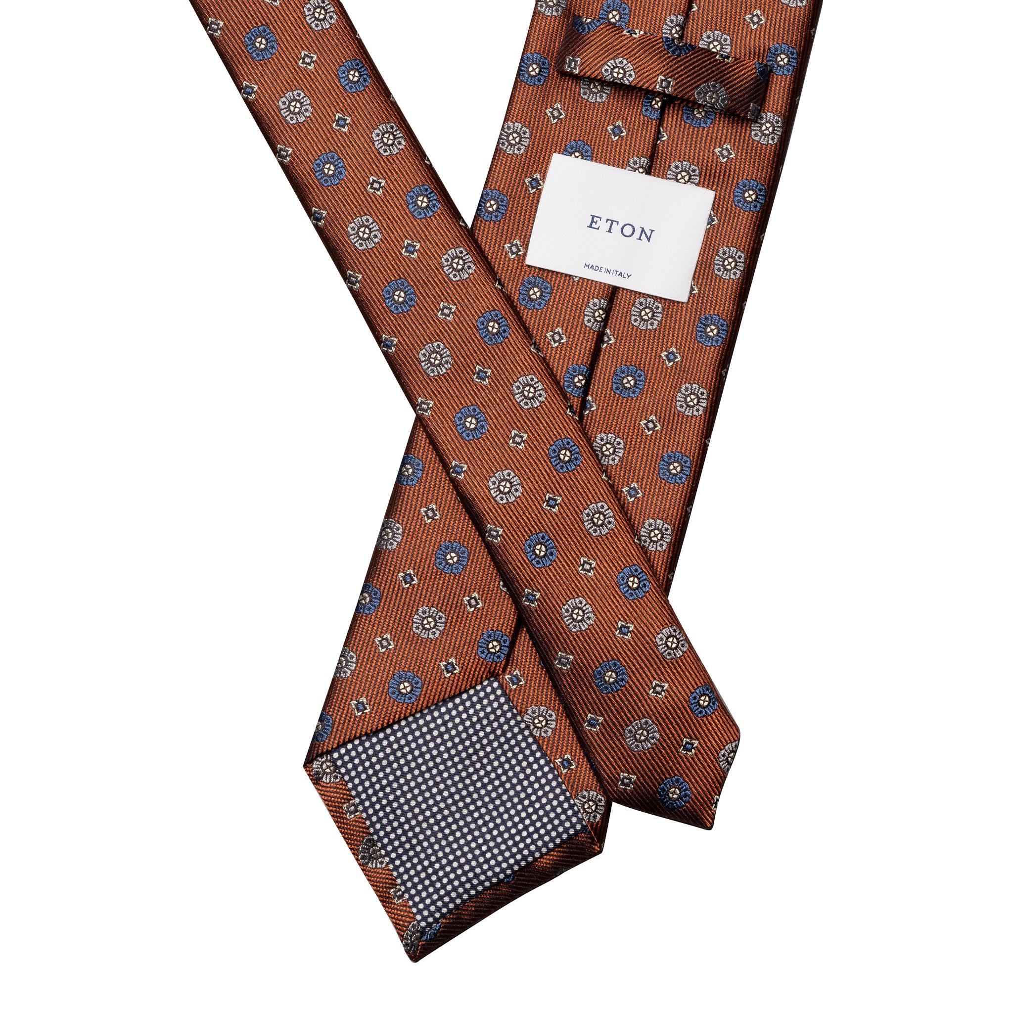 Orange Geometric Pattern Woven Silk Tie - ETON - Image 3