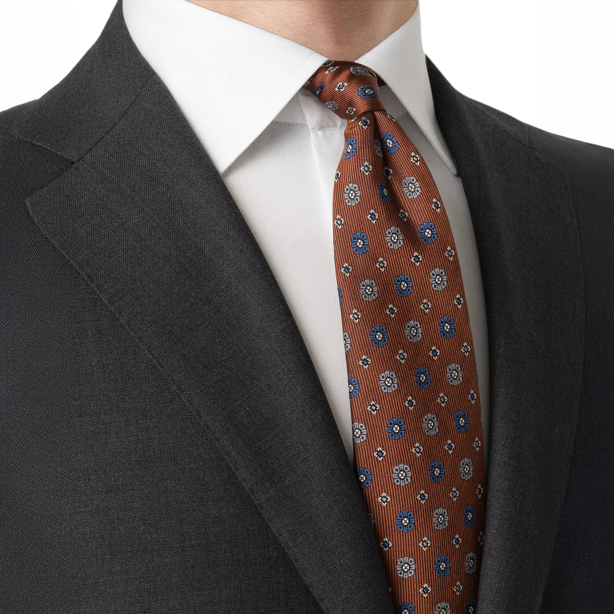 Orange Geometric Pattern Woven Silk Tie - ETON - Image 5