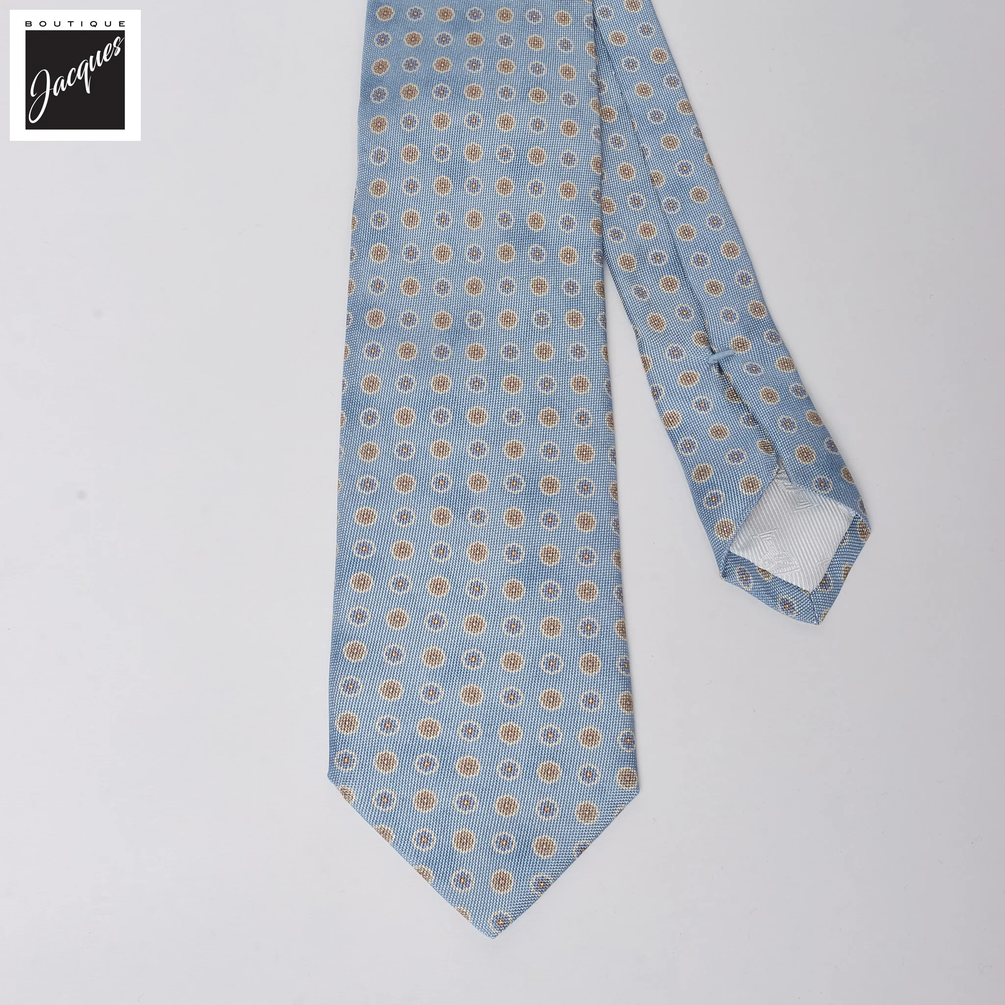 Pale Blue Floral Print Silk Tie - DION - Image 2