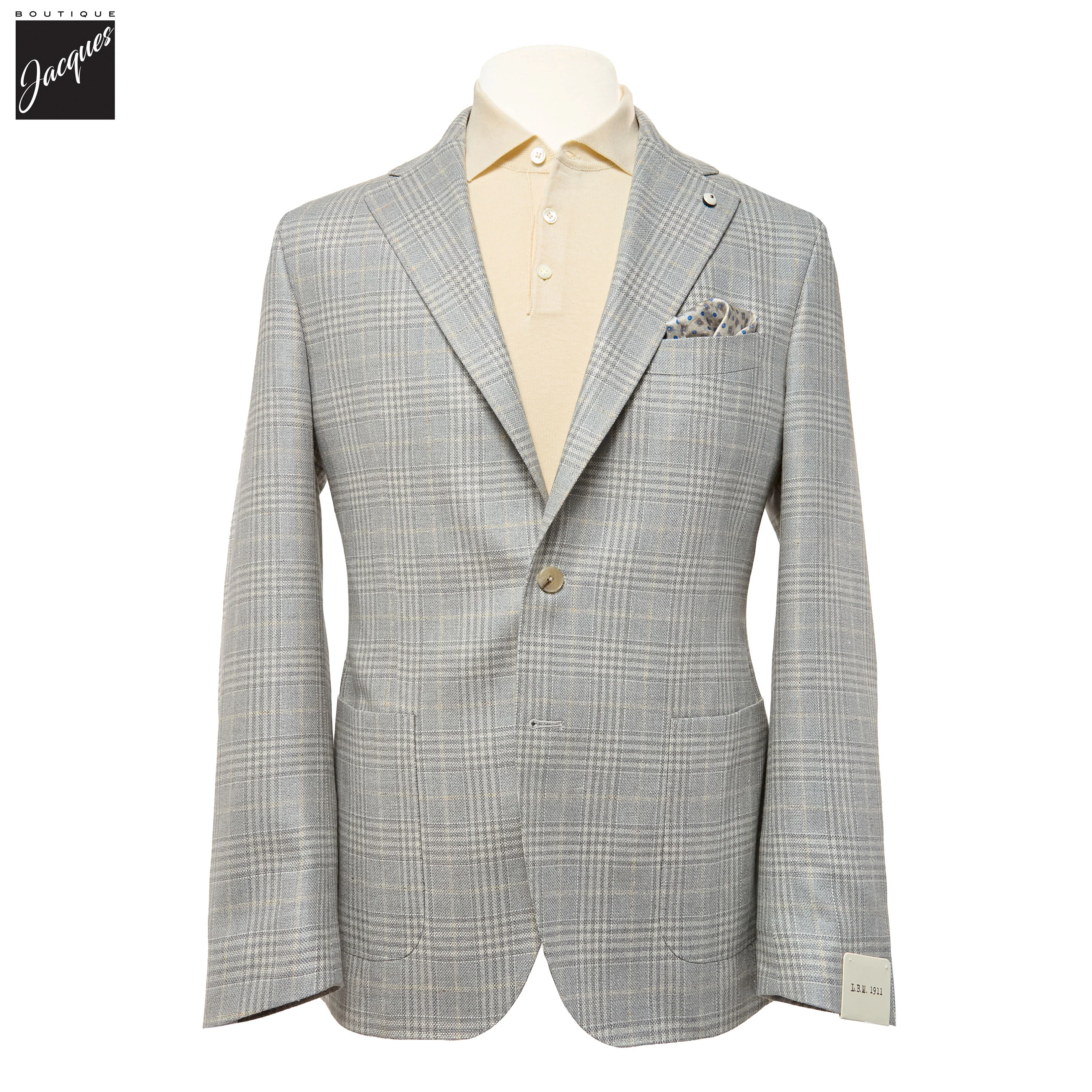 Pale Blue Prince-of-Wales Silk-Wool Jack Fit Unconstructed Sport Jacket - L.B.M. 1911