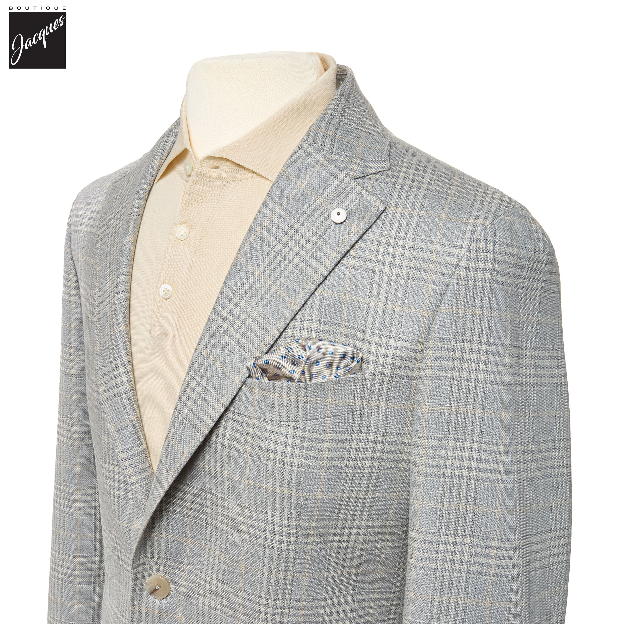 Pale Blue Prince-of-Wales Silk-Wool Jack Fit Unconstructed Sport Jacket - L.B.M. 1911 - Image 2