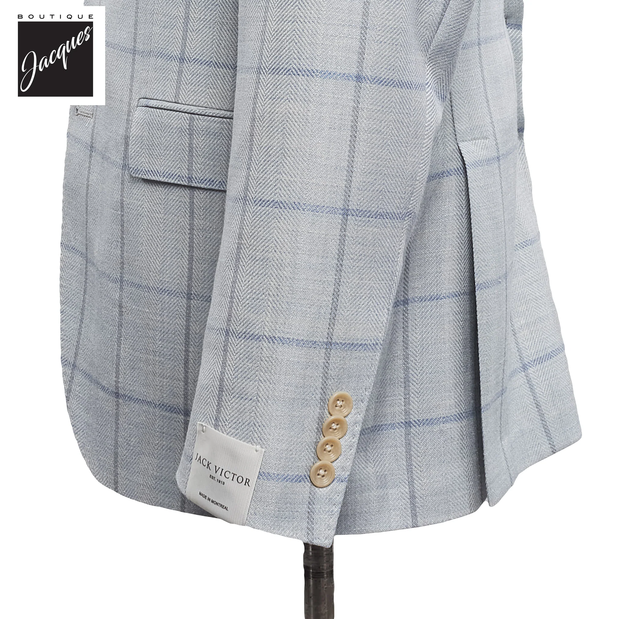 Pale Blue Windowpane Wool/Silk/Linen McAllen Contemporary Fit Sport Jacket - Jack Victor - Image 3