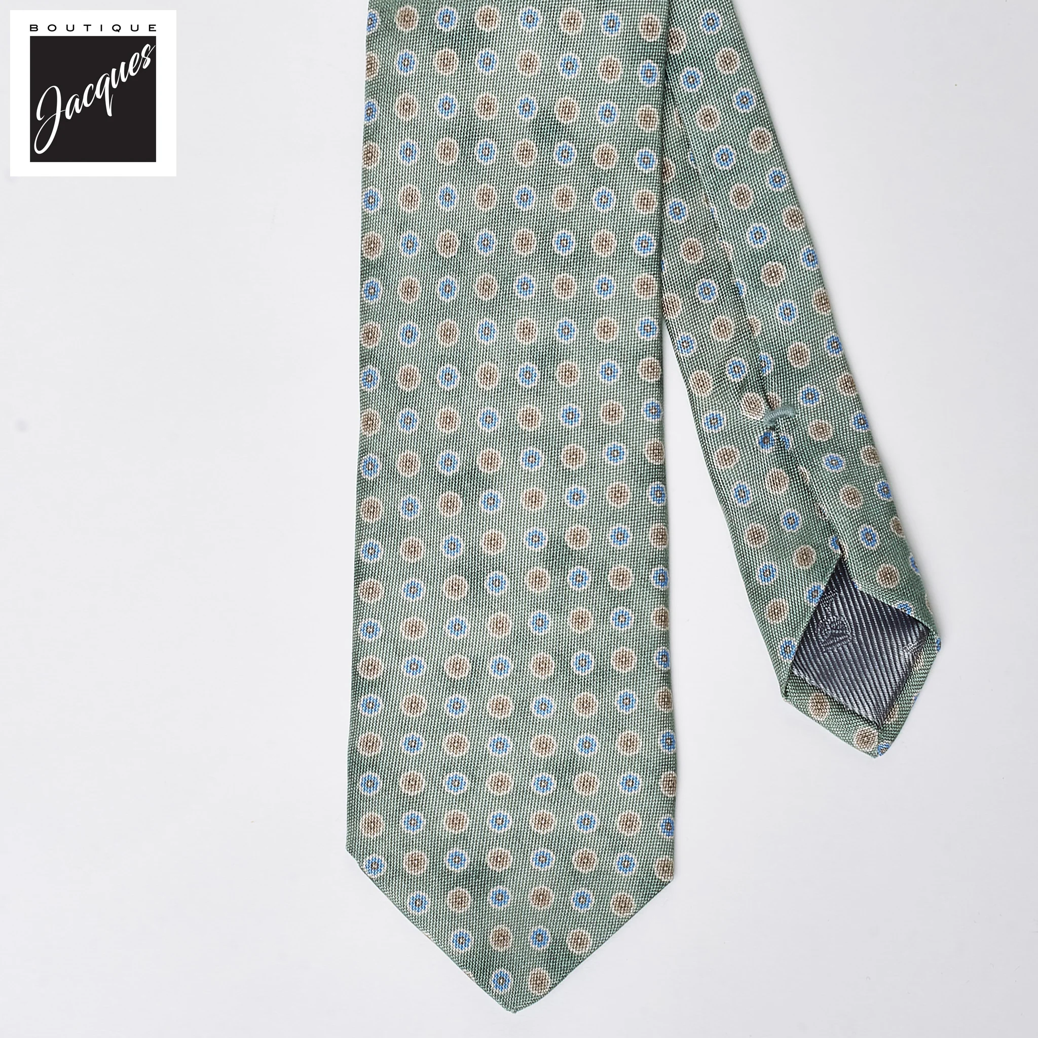 Pale Green Floral Print Silk Tie - DION - Image 2