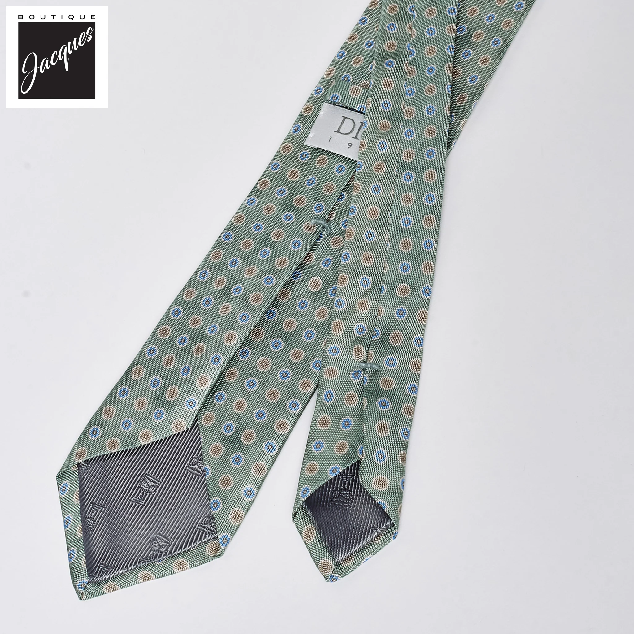 Pale Green Floral Print Silk Tie - DION - Image 3