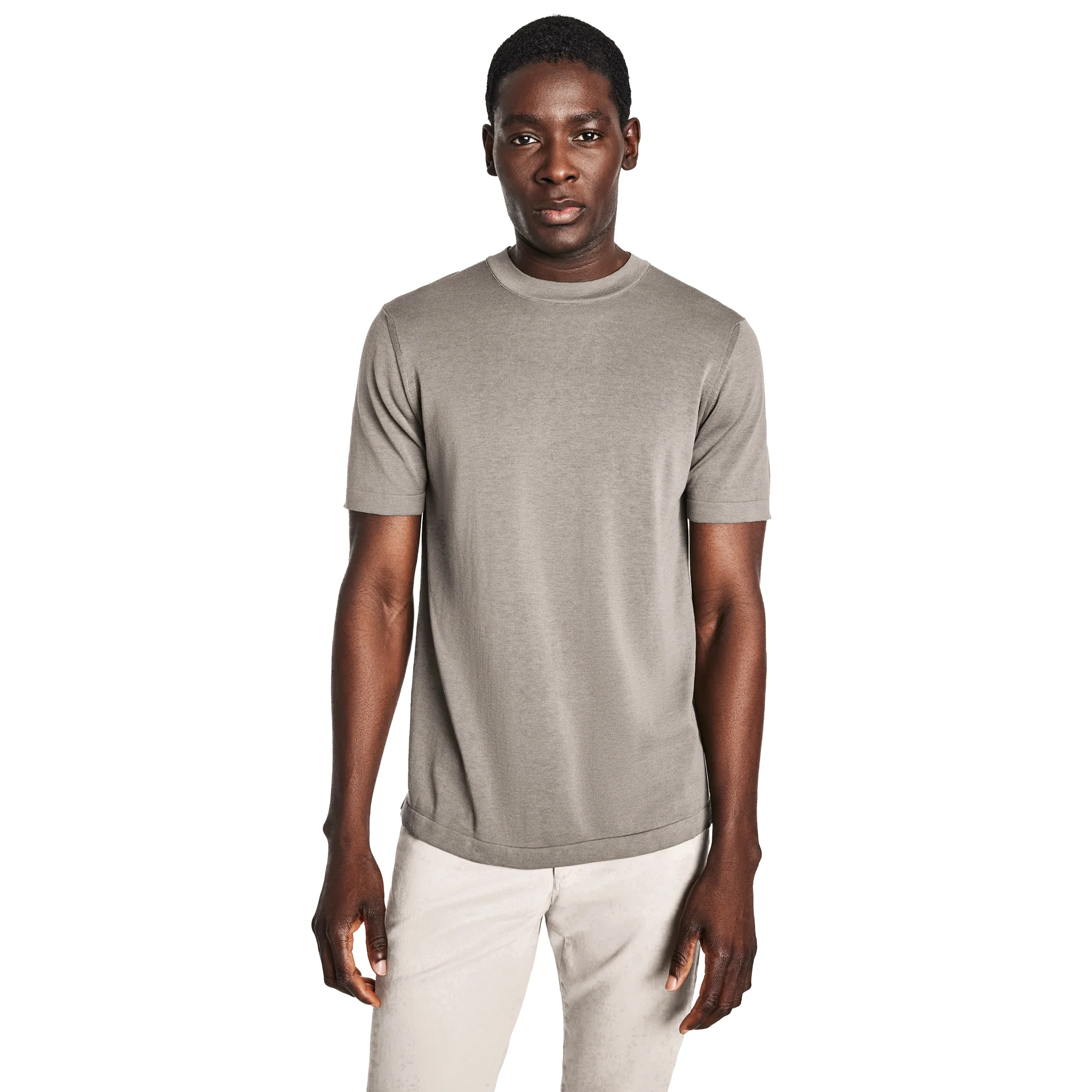 Pearl Cotton Silk Knit Short Sleeve Wellington Crewneck - Jack Victor