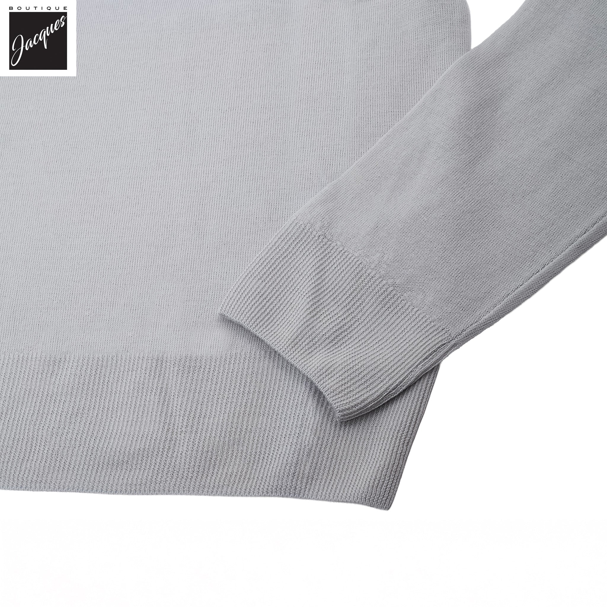 Pearl Gray Extra-Fine 14 Gauge Wool Knit Polo - Fradi - Image 3