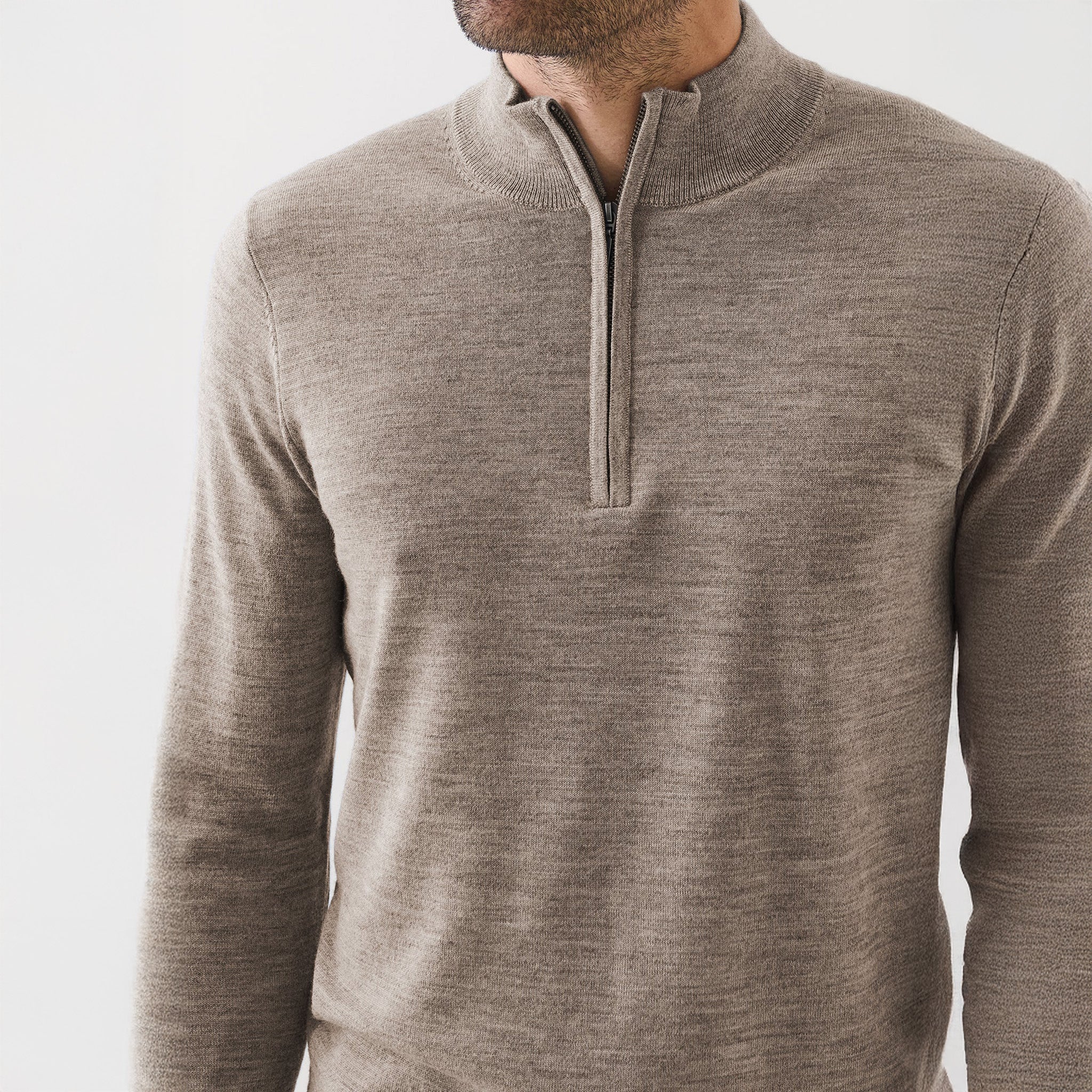Pecan Extra-Fine Merino Quarter-Zip Mock Neck Sweater - Patrick Assaraf - Image 4